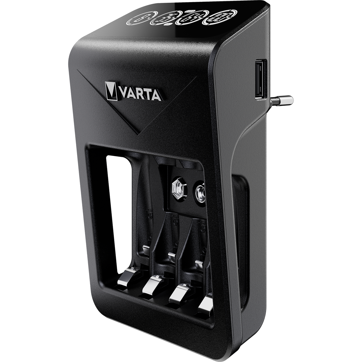 VARTA LCD Plug Charger+ Caricabatterie con 4 Batterie AA 2100 mAh, Display LCD e USB