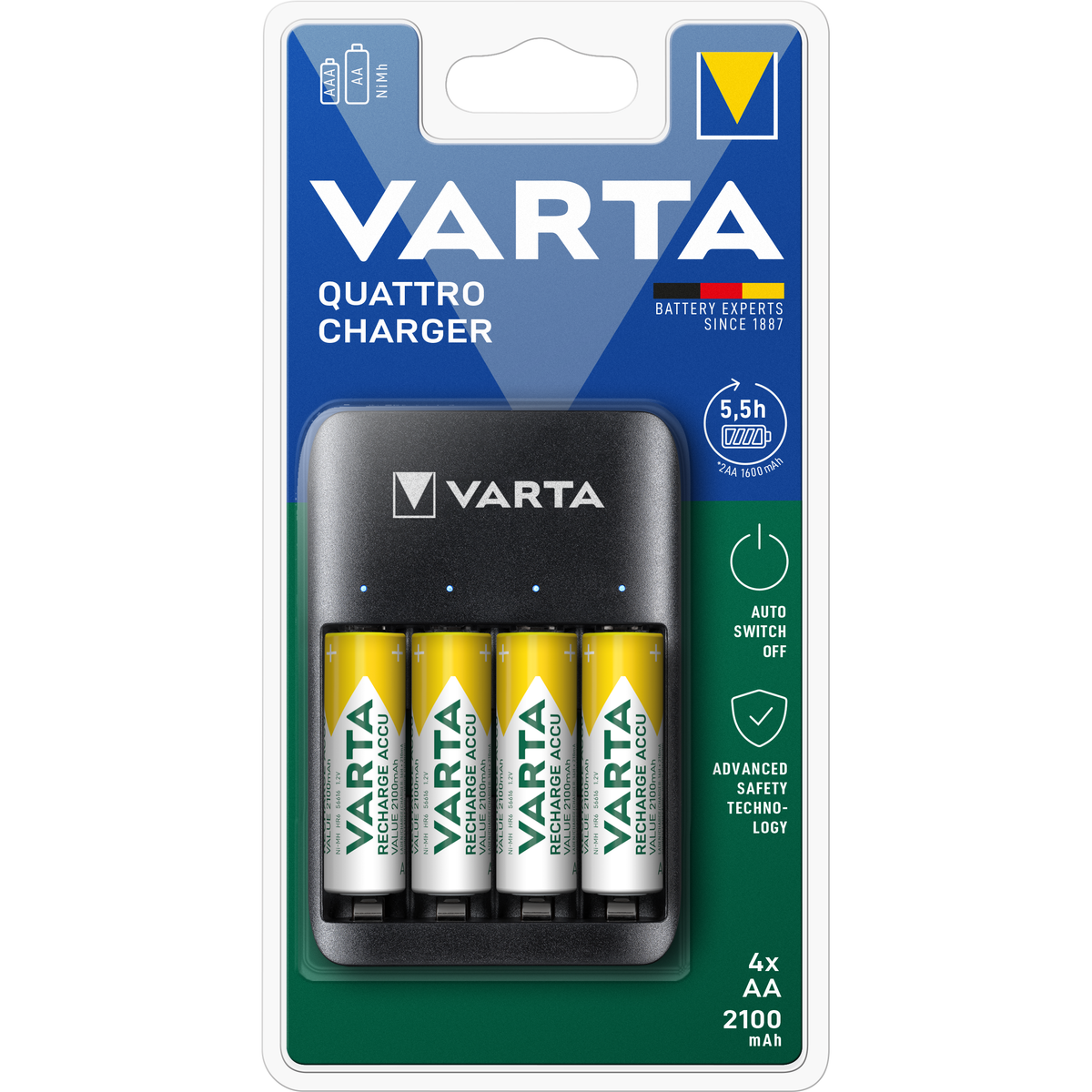 VARTA Value USB Quattro Charger + 4 Batterie AA 2100 mAh NiMH