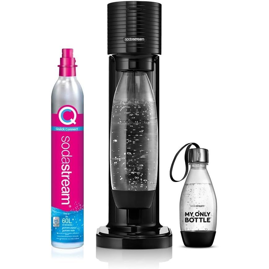 SodaStream Gaia Nero – Gasatore acqua con Quick Connect + 2 Bottiglie 1L e 0,5L e CO₂ 425g