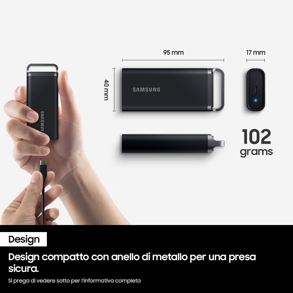 Samsung T5 EVO SSD Esterno Portatile 4TB USB 3.2 Gen 1 Nero – MU-PH4T0S