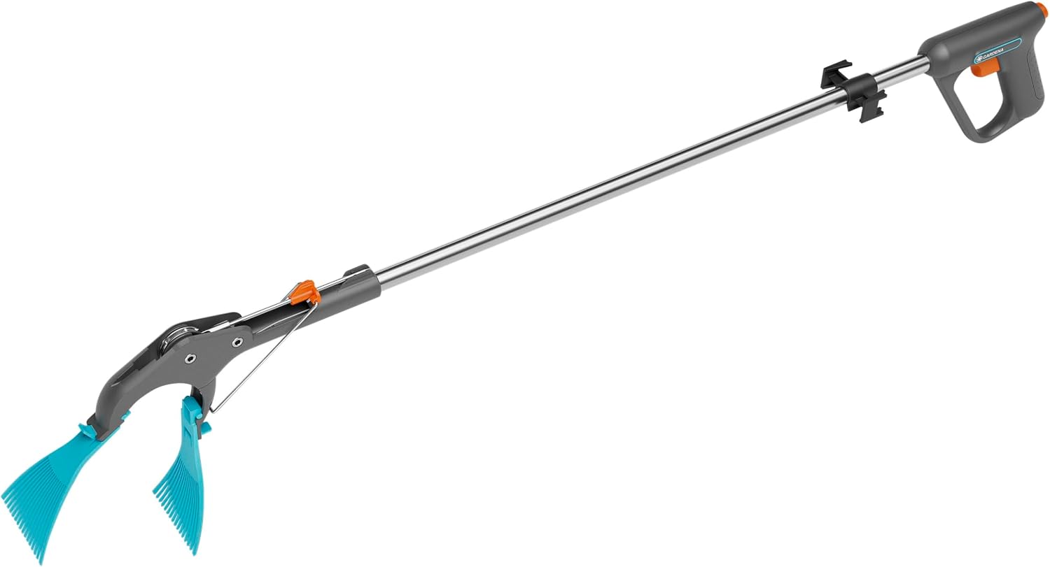 Gardena Pinza da Giardino 4 in 1 – Ergonomica e Multiuso Pinza per Afferrare, Rastrellare e Raschiare