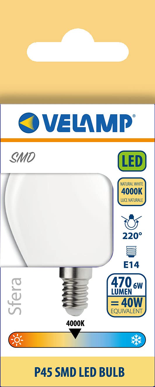 Velamp Lampadina LED P45 LB406S-40K 6W – Attacco E14, 4000K 5