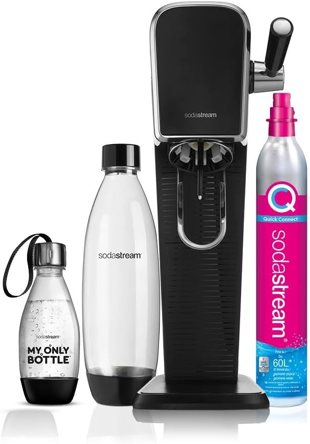 SodaStream Art Nero – Gasatore acqua Completo con bottiglie 1L + 0,5L e cilindro CO₂