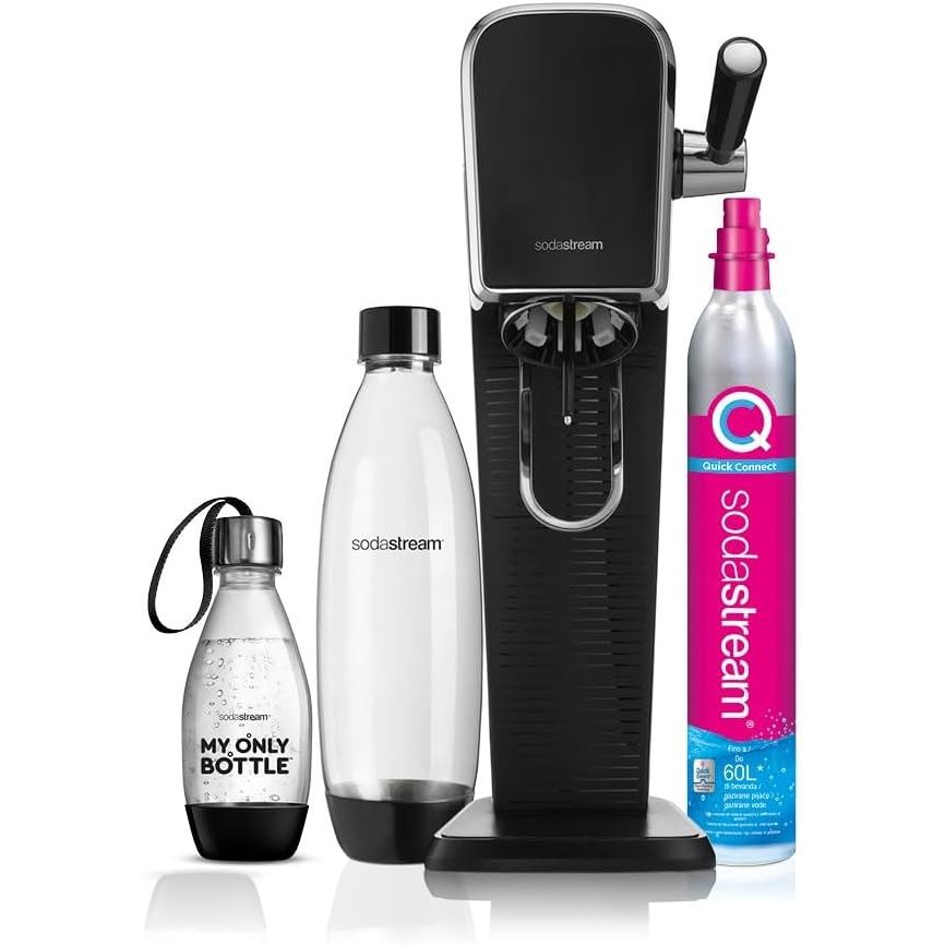 SodaStream Art Nero – Gasatore acqua Completo con bottiglie 1L + 0,5L e cilindro CO₂