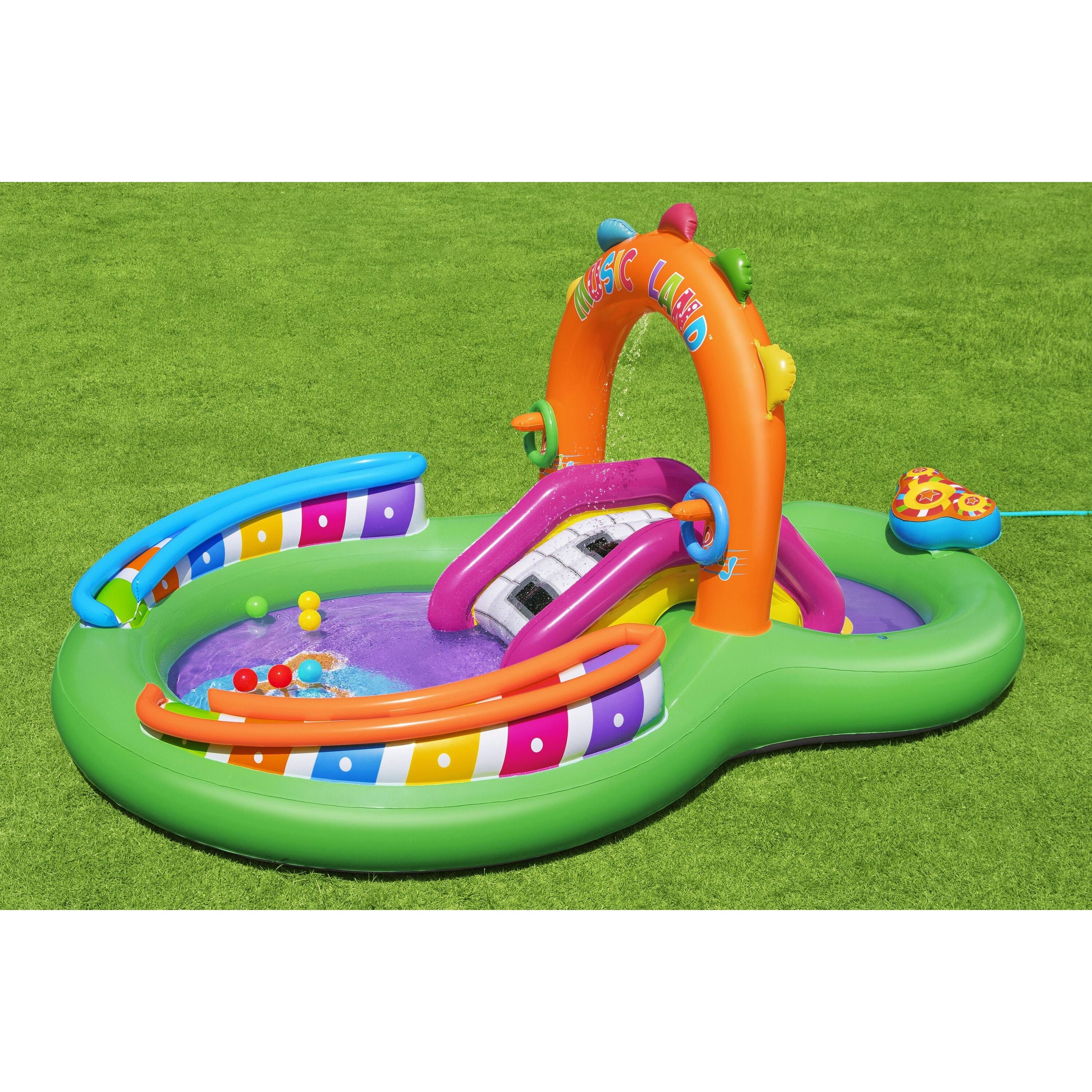 Bestway 53117 Sing 'n Splash Play Center – Parco acquatico gonfiabile con scivolo e giochi musicali