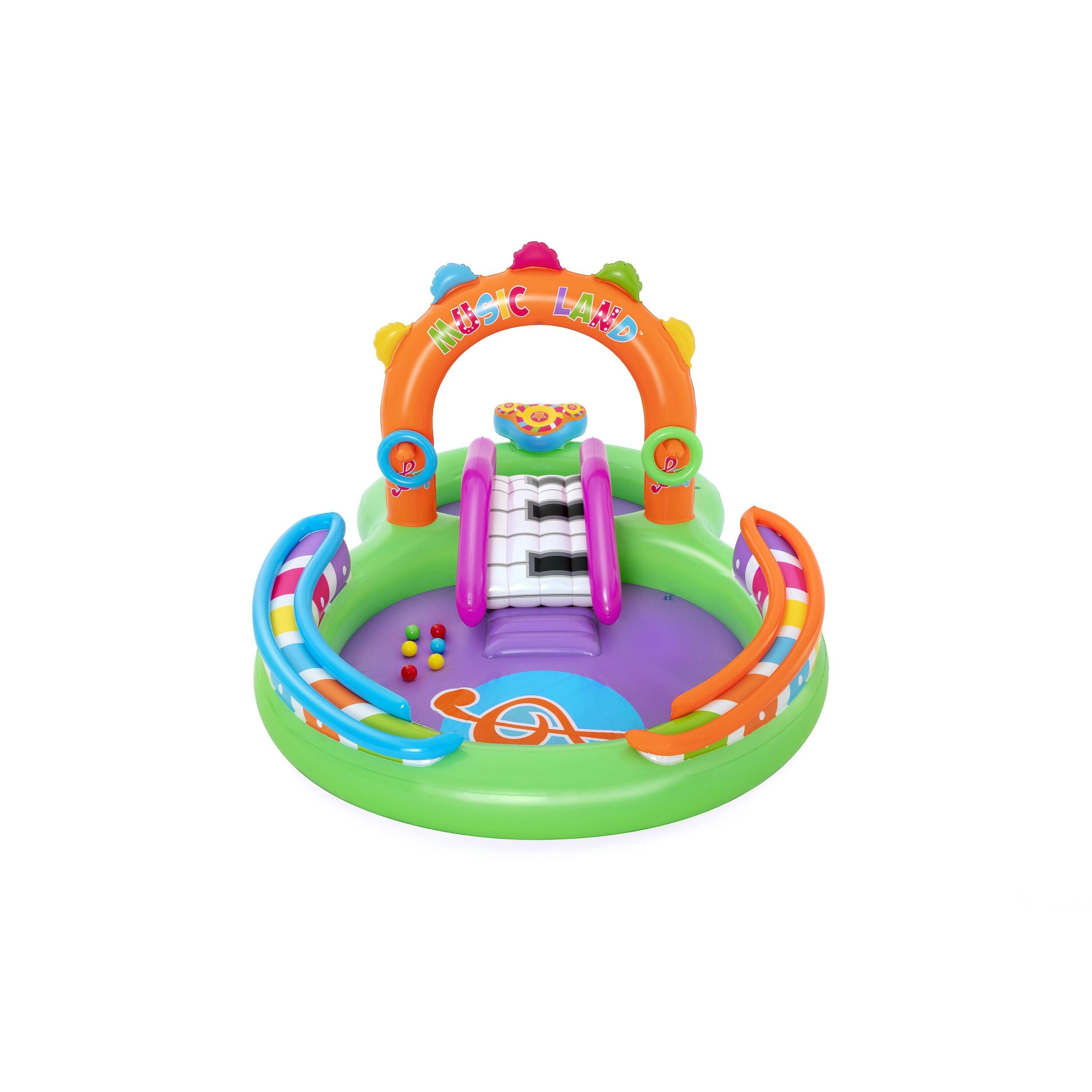 Bestway 53117 Sing 'n Splash Play Center – Parco acquatico gonfiabile con scivolo e giochi musicali