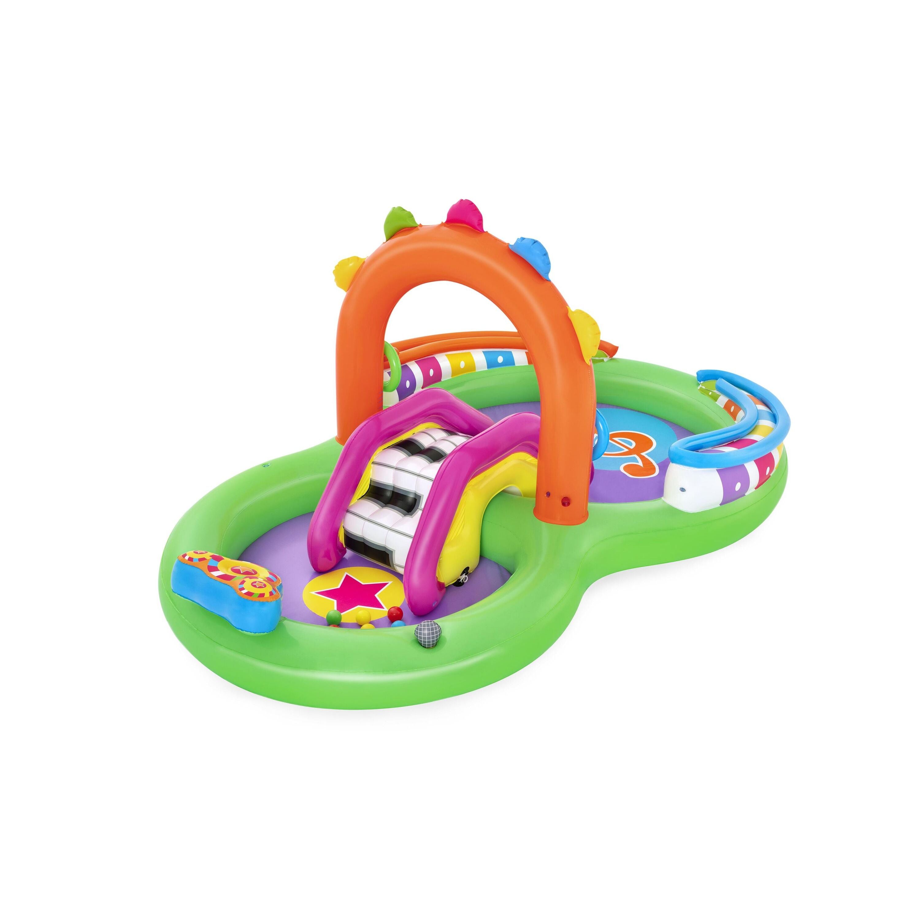 Bestway 53117 Sing 'n Splash Play Center – Parco acquatico gonfiabile con scivolo e giochi musicali