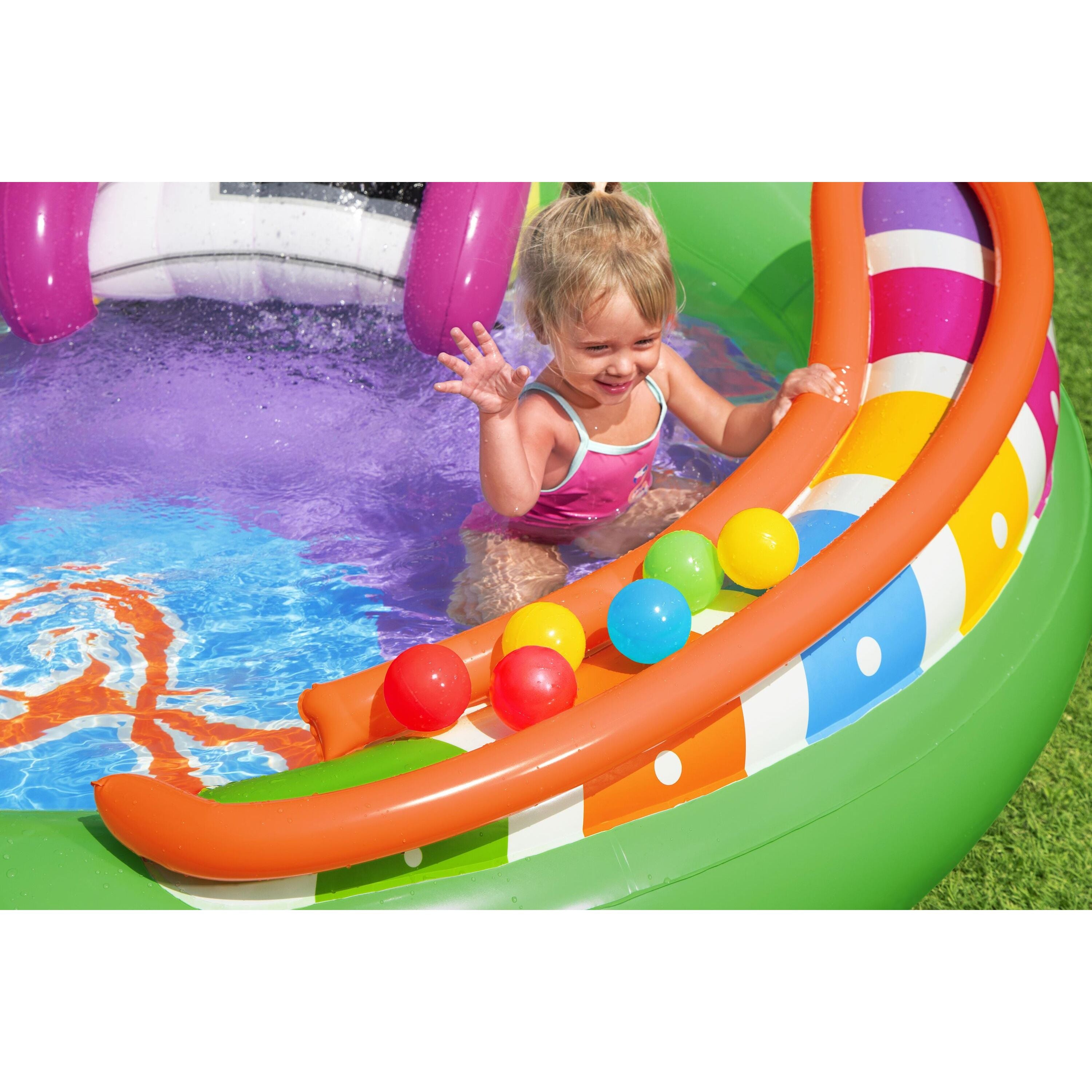 Bestway 53117 Sing 'n Splash Play Center – Parco acquatico gonfiabile con scivolo e giochi musicali