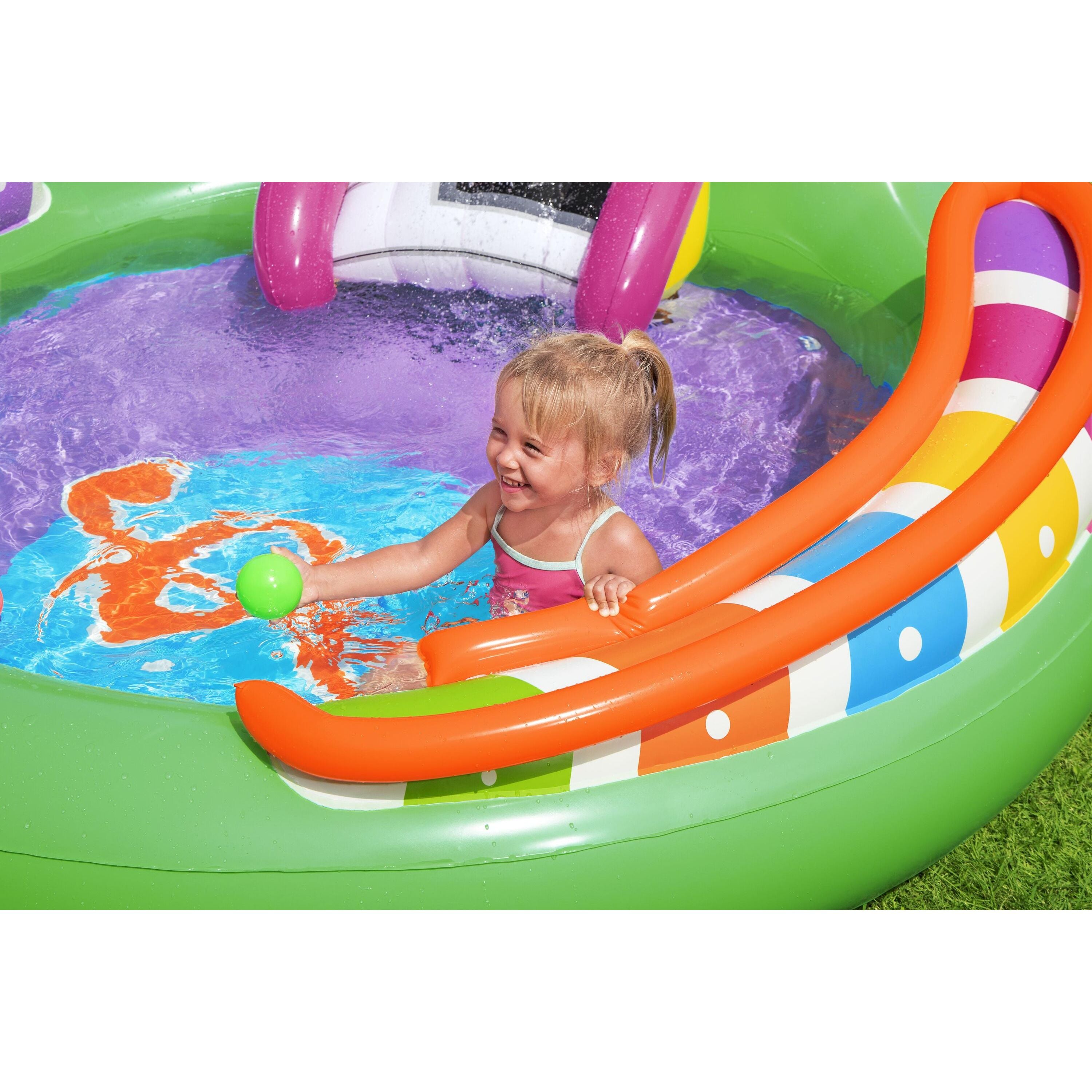 Bestway 53117 Sing 'n Splash Play Center – Parco acquatico gonfiabile con scivolo e giochi musicali