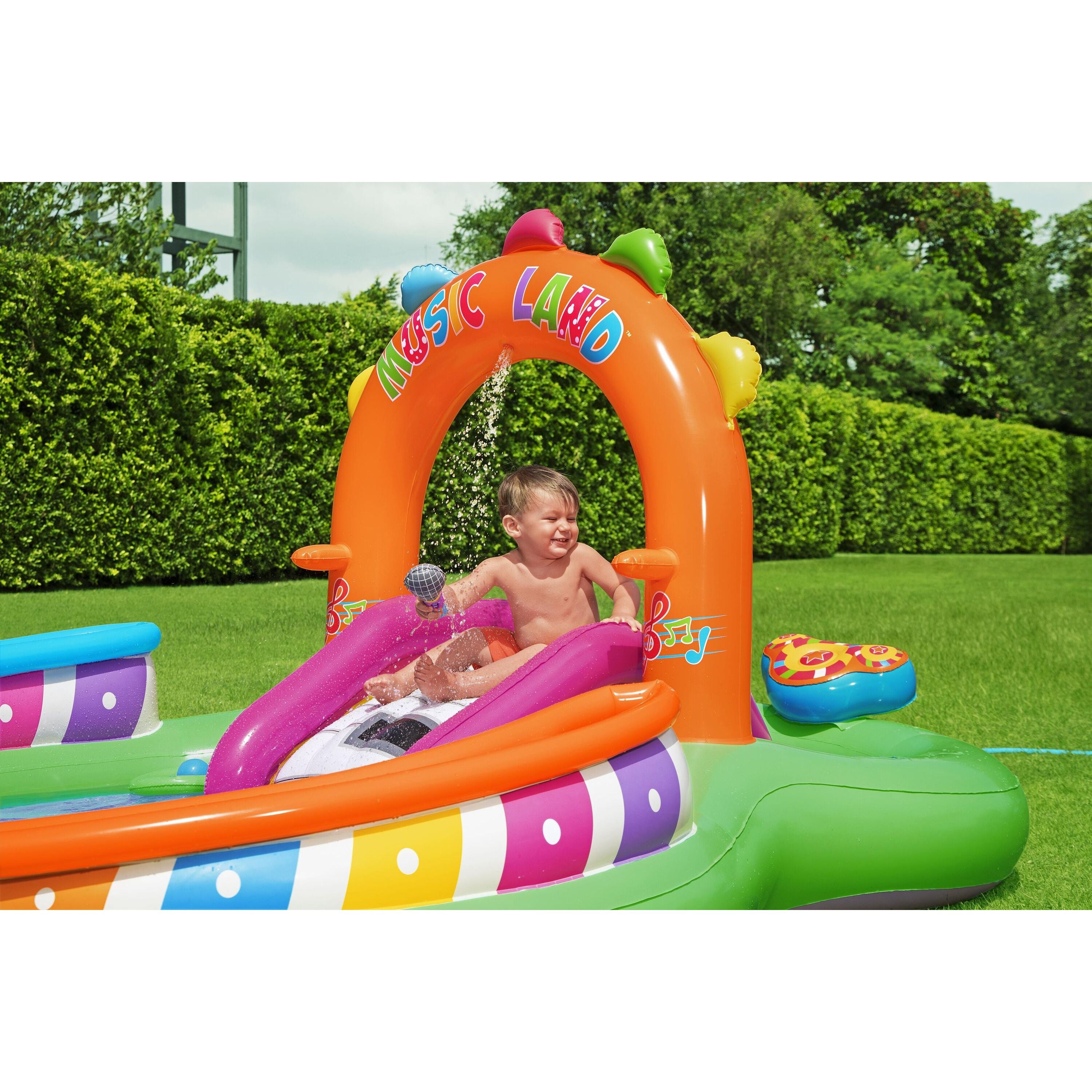 Bestway 53117 Sing 'n Splash Play Center – Parco acquatico gonfiabile con scivolo e giochi musicali