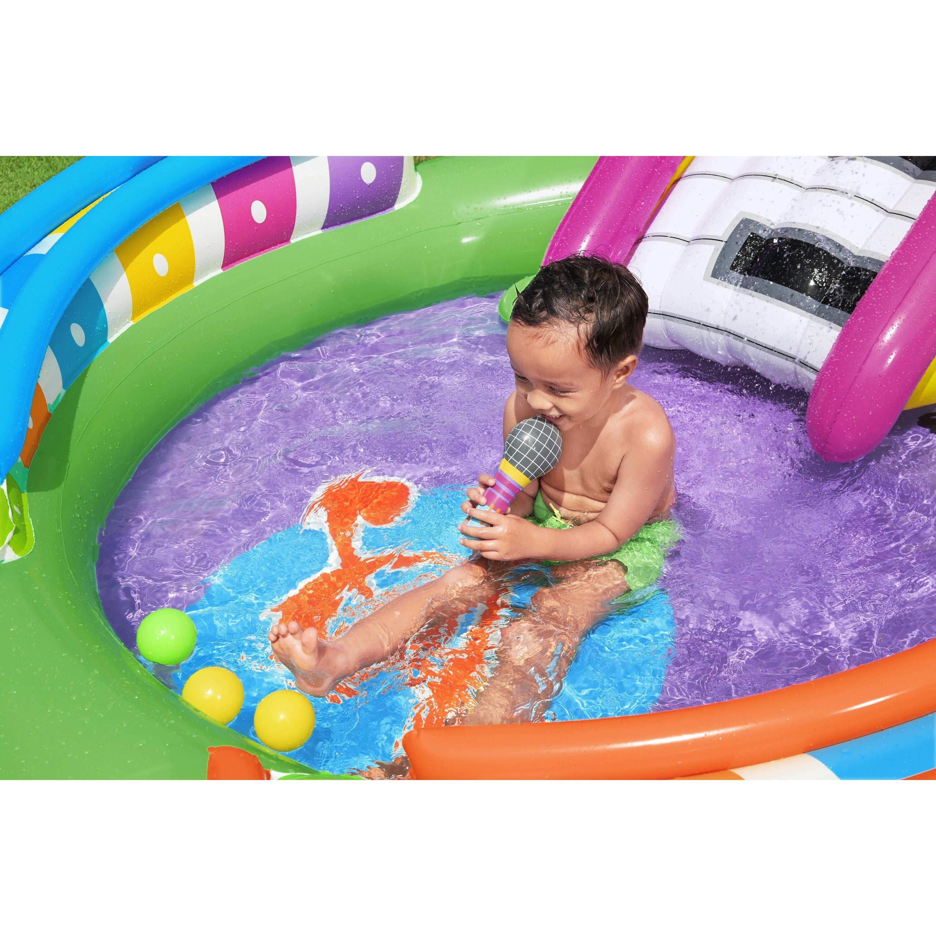 Bestway 53117 Sing 'n Splash Play Center – Parco acquatico gonfiabile con scivolo e giochi musicali