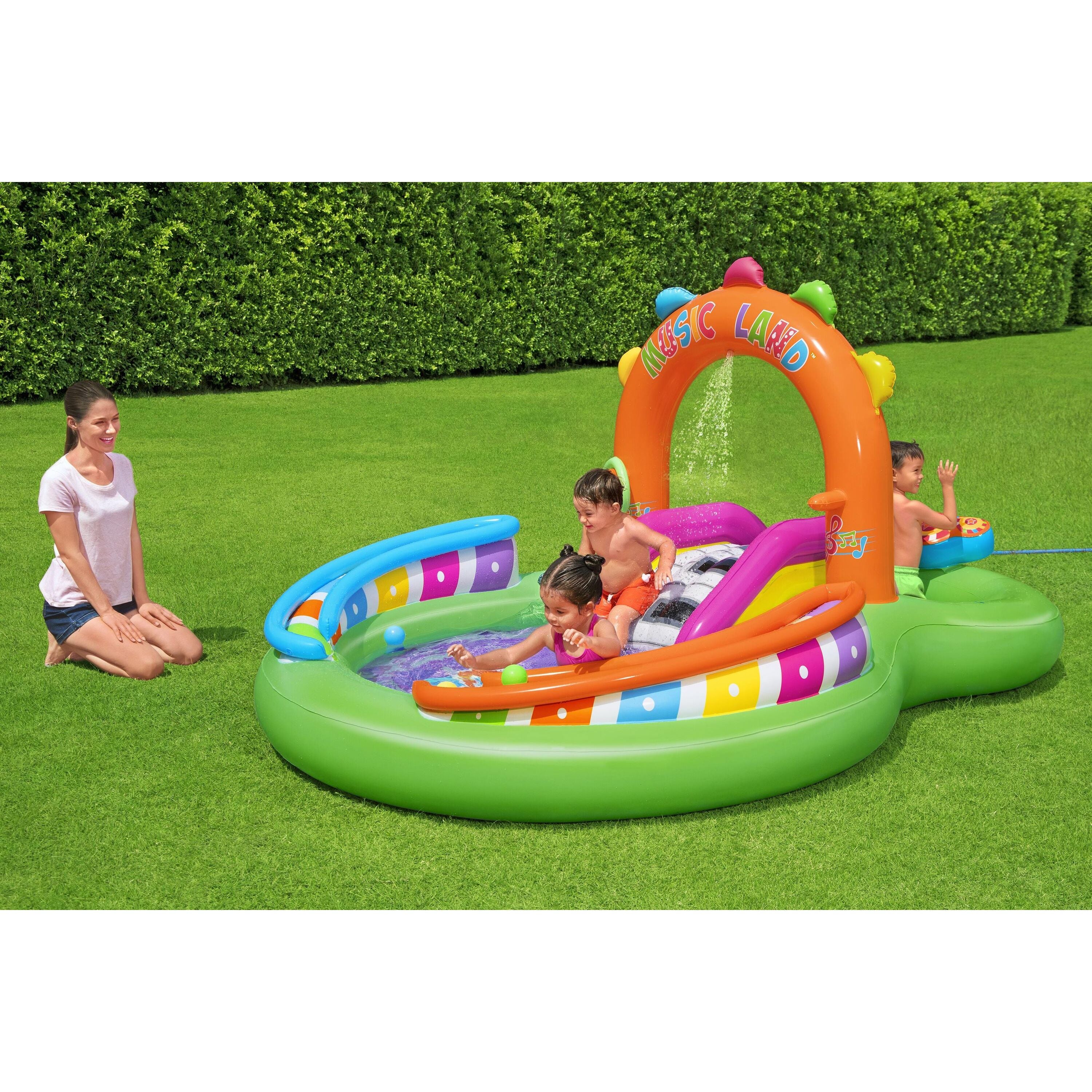 Bestway 53117 Sing 'n Splash Play Center – Parco acquatico gonfiabile con scivolo e giochi musicali
