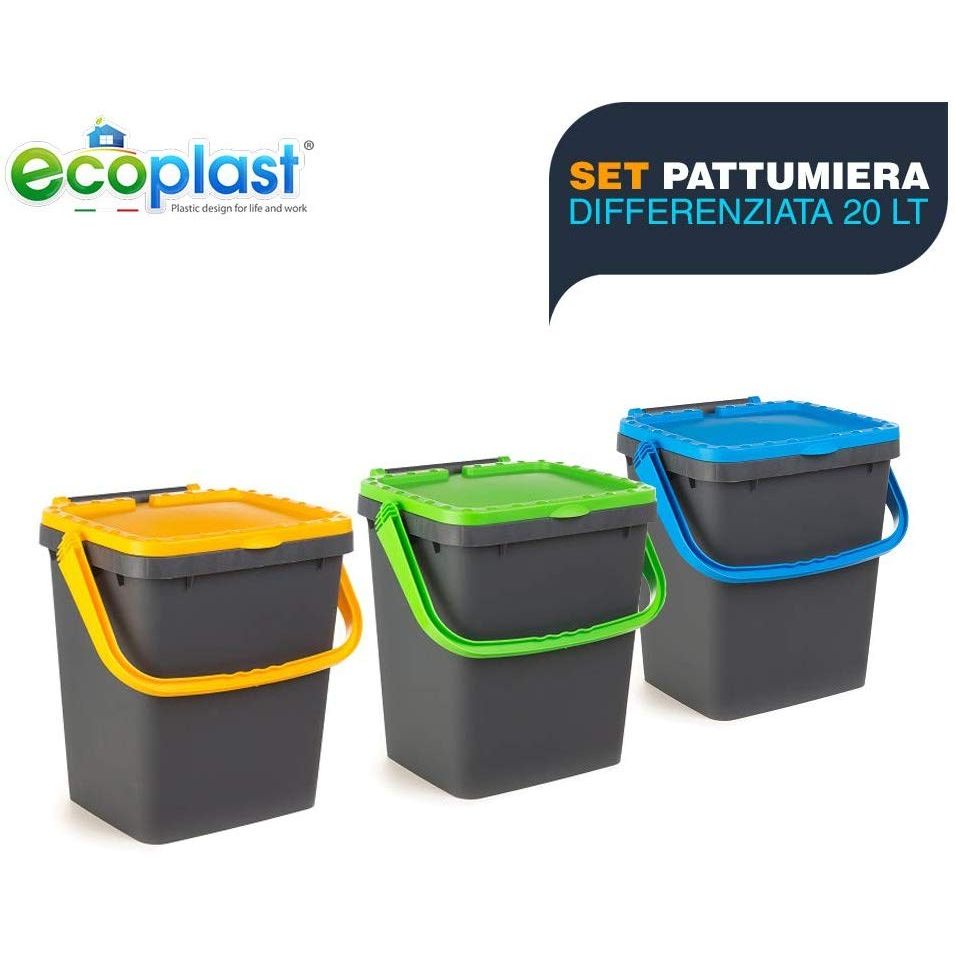 Ecoplast Set 3 Pattumiere Per Raccolta Differenziata (20 litri)