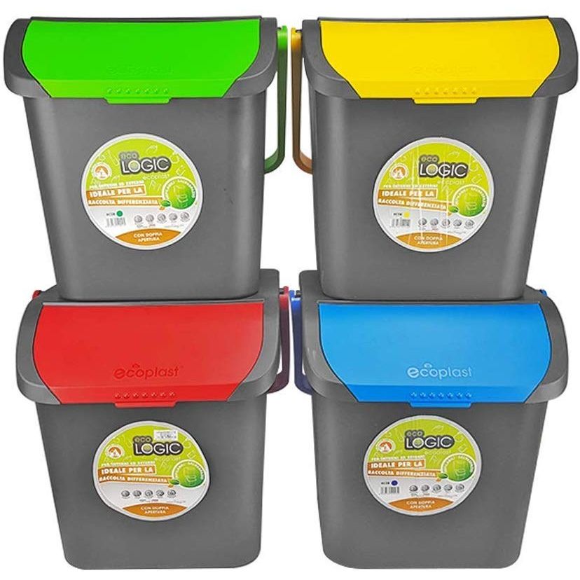 Ecoplast Poker Set Contenitori Raccolta Differenziata da 35 Lt + 15 Sacchetti 70 x 75 cm