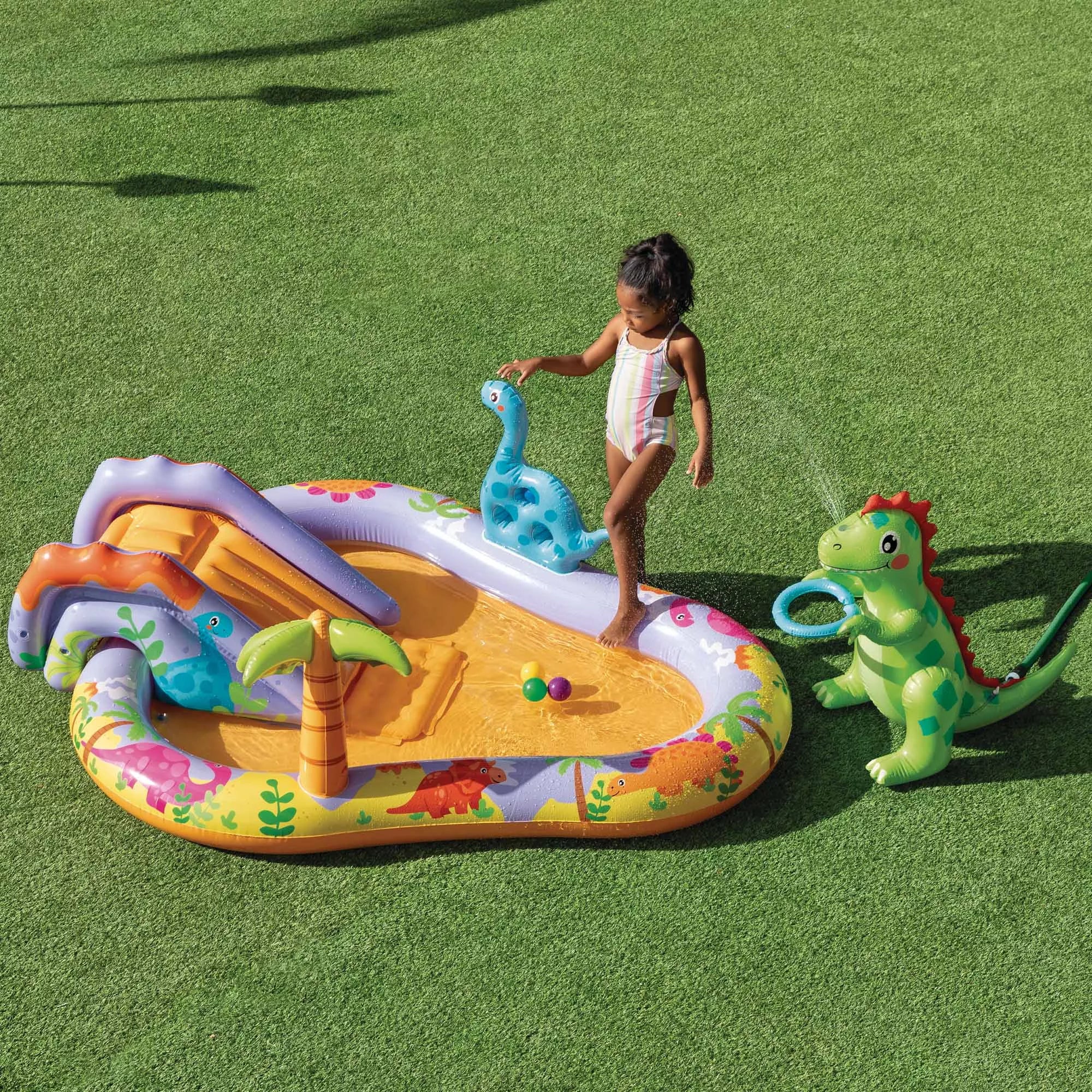 Intex Dino Park – Piscina Gonfiabile Play Center con Scivolo e Giochi Acqua