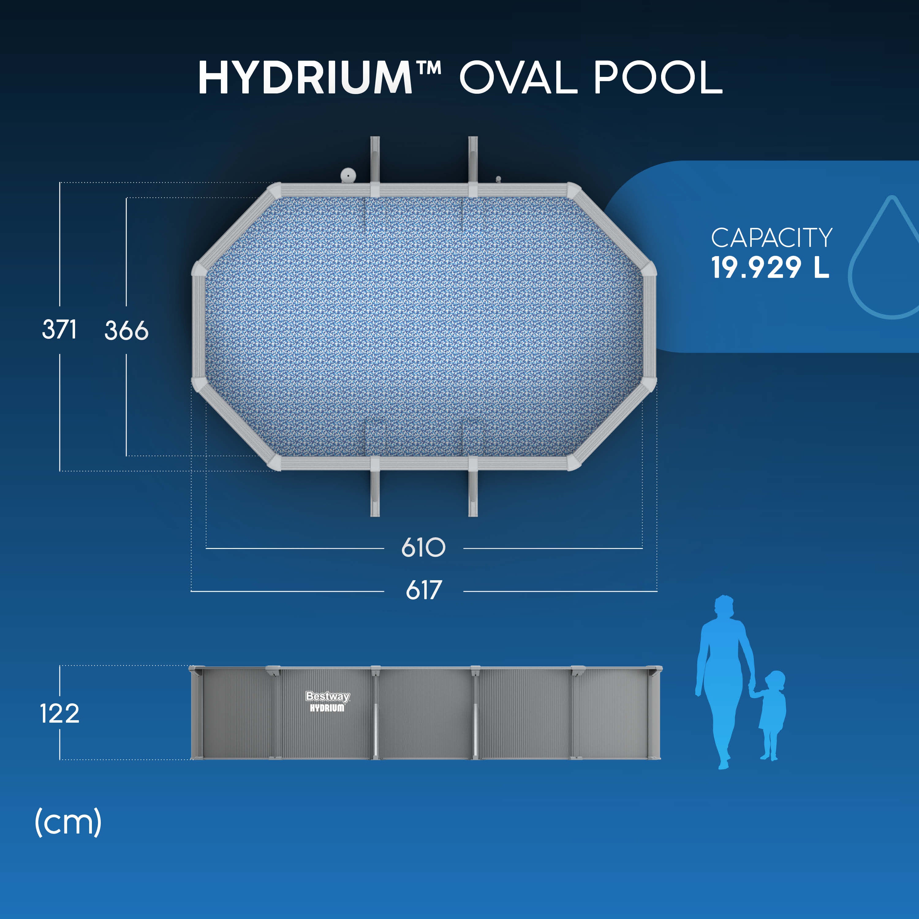 Bestway Hydrium 610x366x122 cm – Piscina fuori terra ovale in acciaio