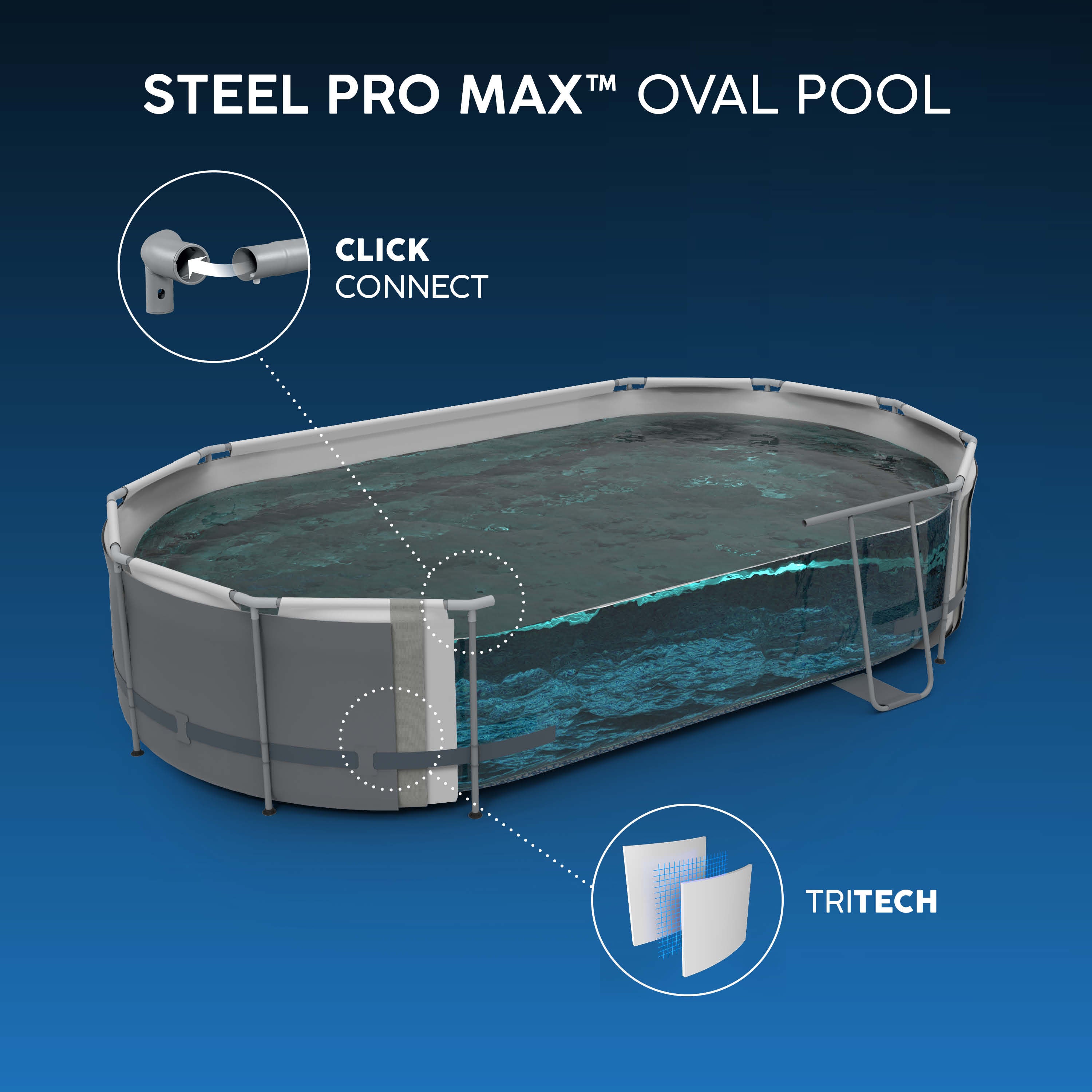 Bestway 56714 Piscina Power Steel Swim Vista Ovale Con Oblò, 4,27mx2,50mx1,00m Colore Pietra Grigia