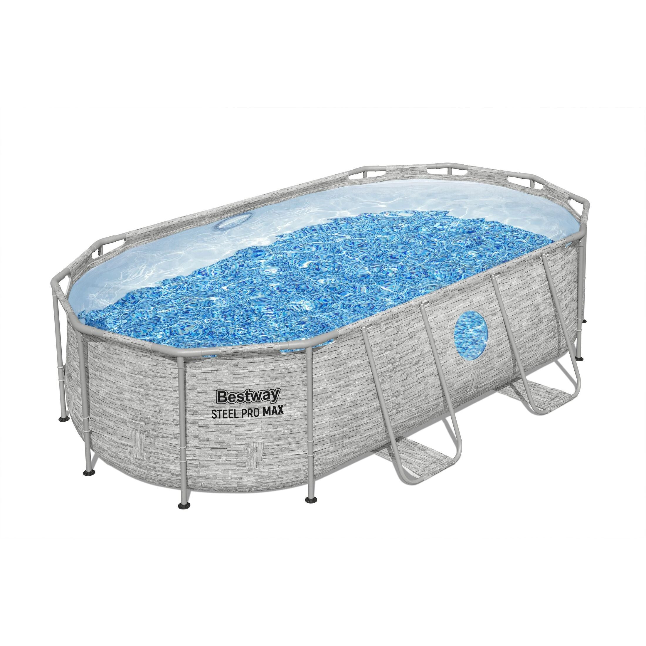 Bestway 56714 Piscina Power Steel Swim Vista Ovale Con Oblò, 4,27mx2,50mx1,00m Colore Pietra Grigia