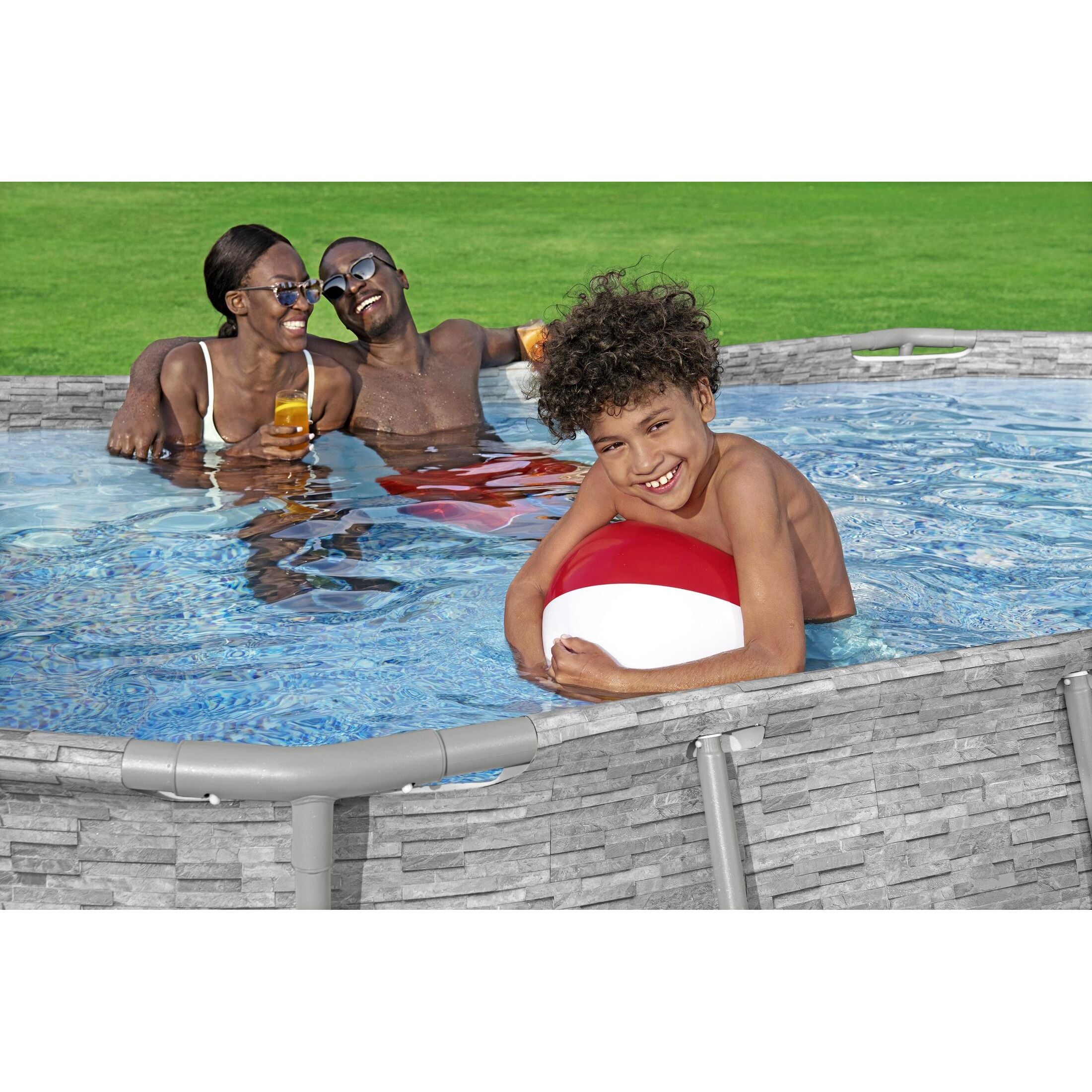 Bestway 56714 Piscina Power Steel Swim Vista Ovale Con Oblò, 4,27mx2,50mx1,00m Colore Pietra Grigia