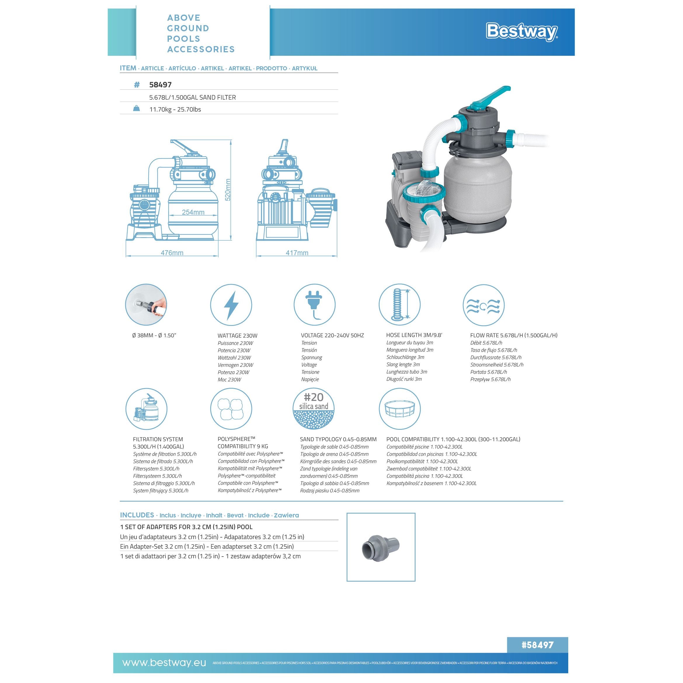Bestway 58497 Filtro A Sabbia Flowclear Filtraggio Da 5.678 L/h