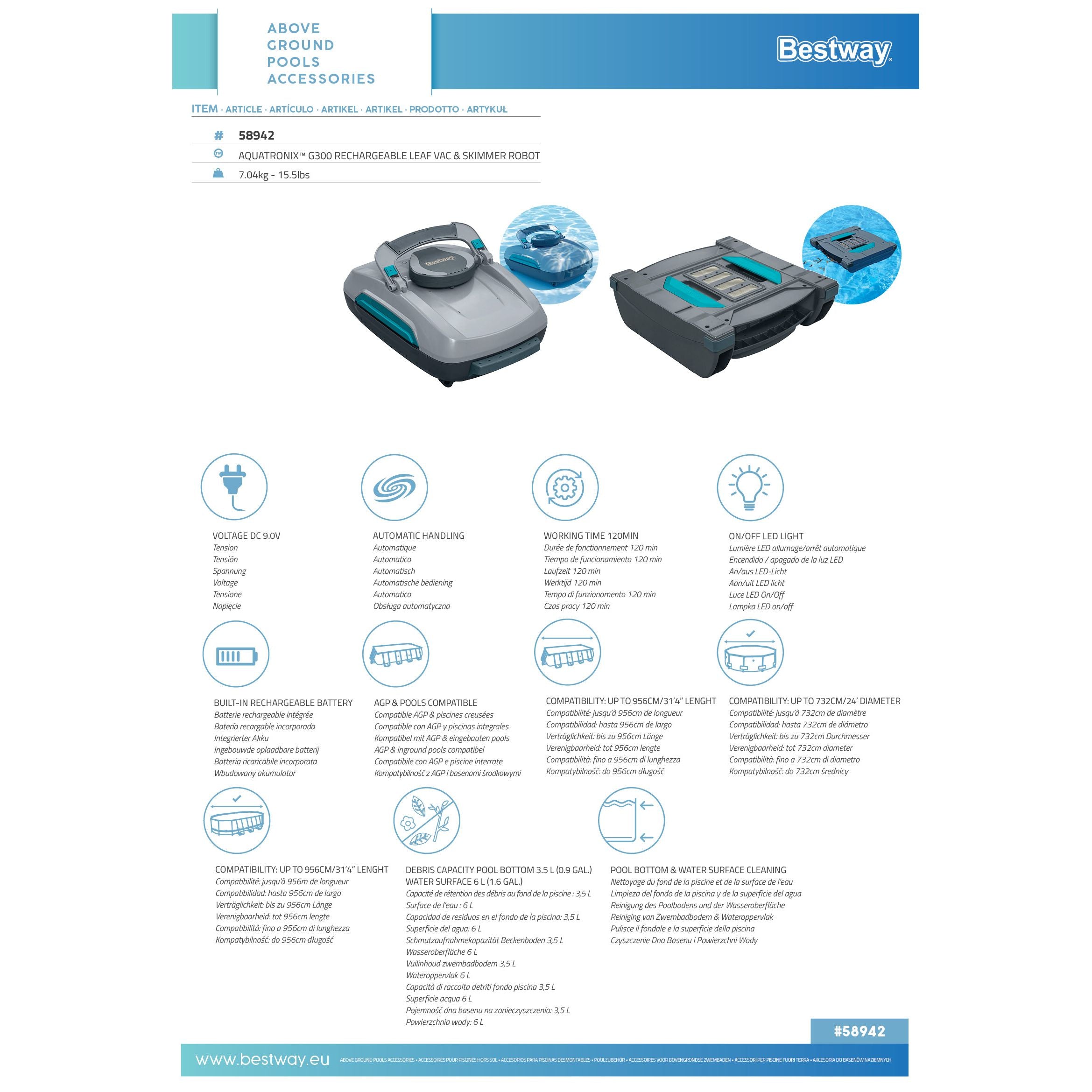 Bestway AquaTronix Pro G300 – Robot Pulitore Piscina 2in1 Aspiratore + Skimmer