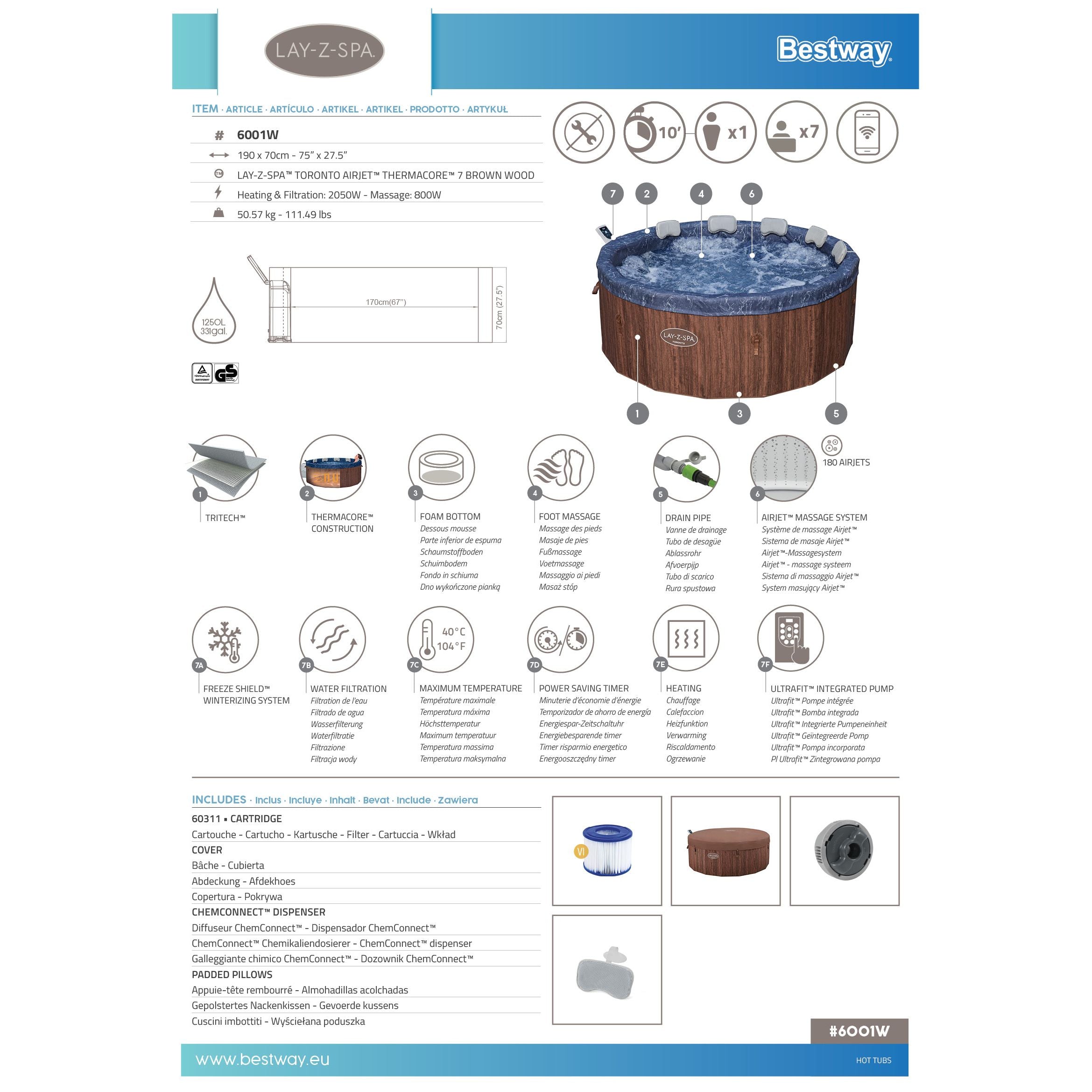 Bestway Lay-Z-Spa Toronto Smart AirJet – Idromassaggio premium 5-7 persone WiFi