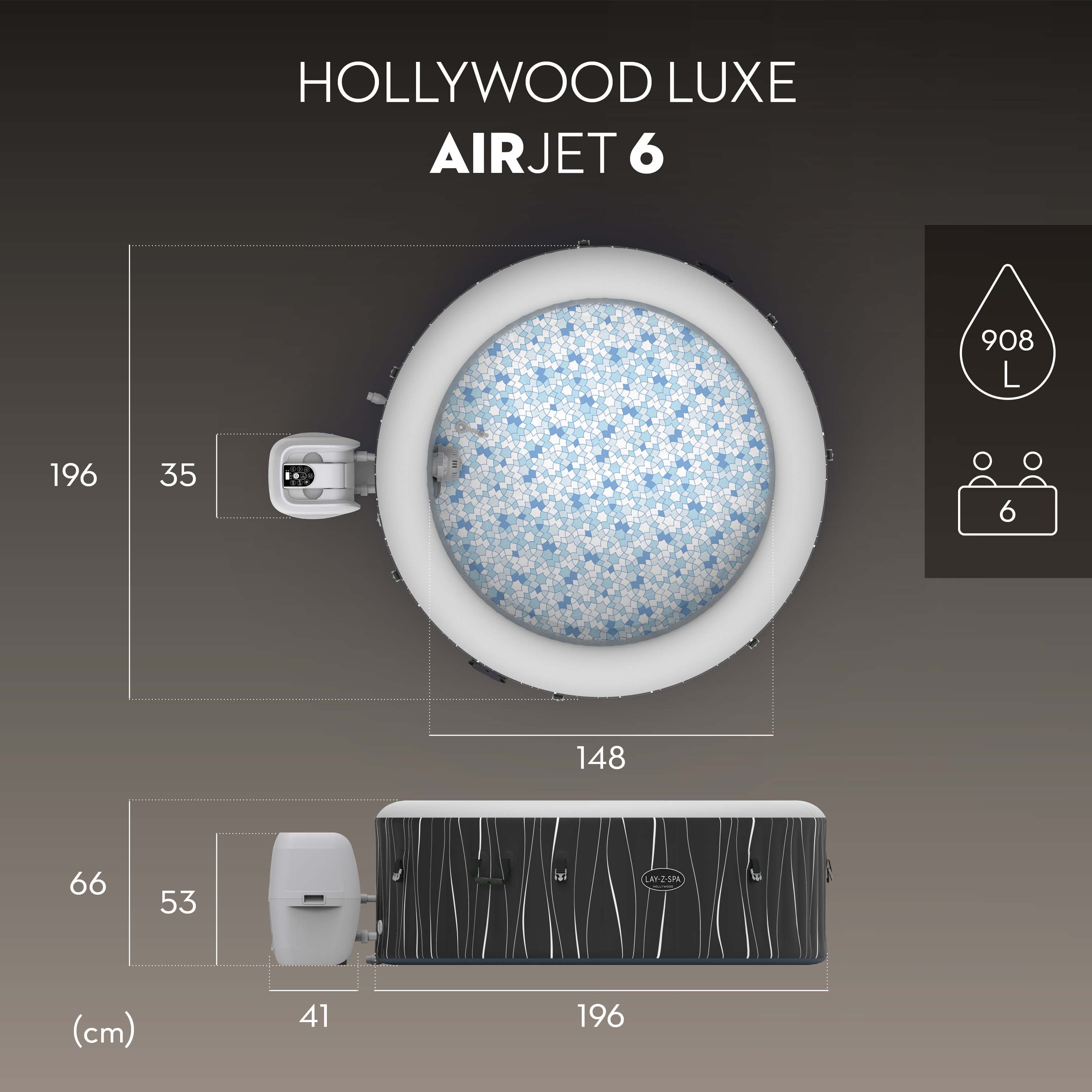 Bestway Lay-Z-Spa® Hollywood Luxe AirJet™ – Idromassaggio LED 4-6 persone