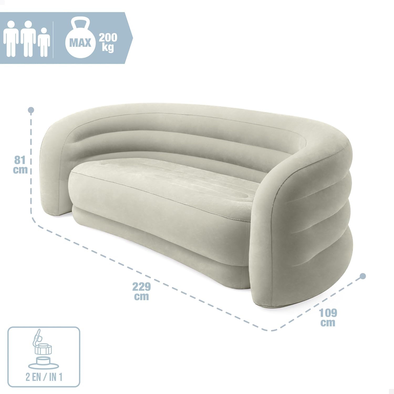 Intex 66571NP – Divano Gonfiabile Beige 229x109x81 cm