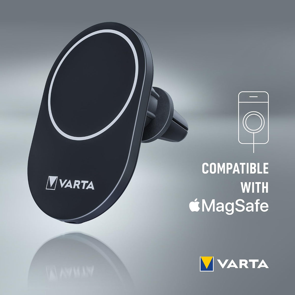 VARTA Mag Pro Caricabatterie Auto Magnetico Wireless 15W con Supporto Smartphone MagSafe