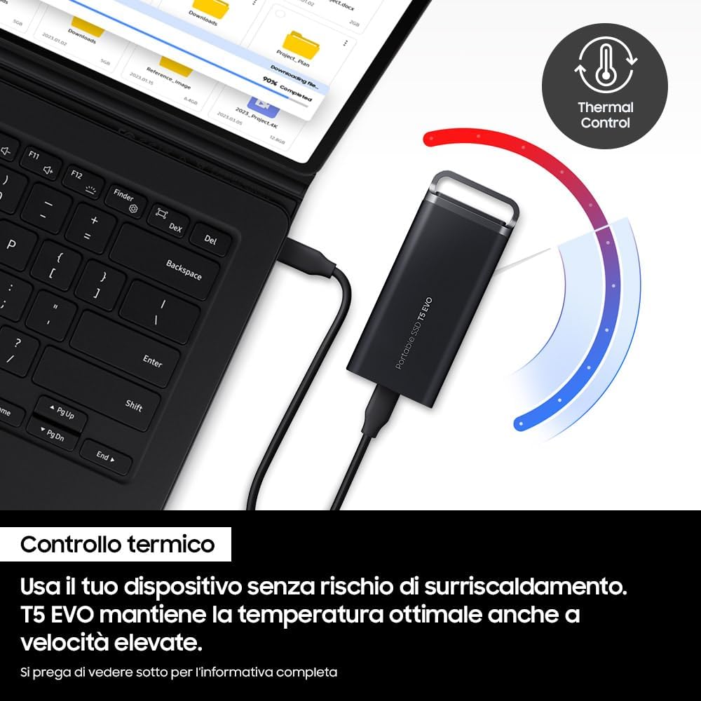 Samsung T5 EVO SSD Esterno Portatile 4TB USB 3.2 Gen 1 Nero – MU-PH4T0S