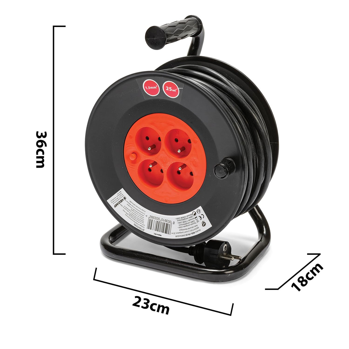 Velamp Prolunga con avvolgicavo REEL-FR-15 15 m – 4 prese 16 A 6