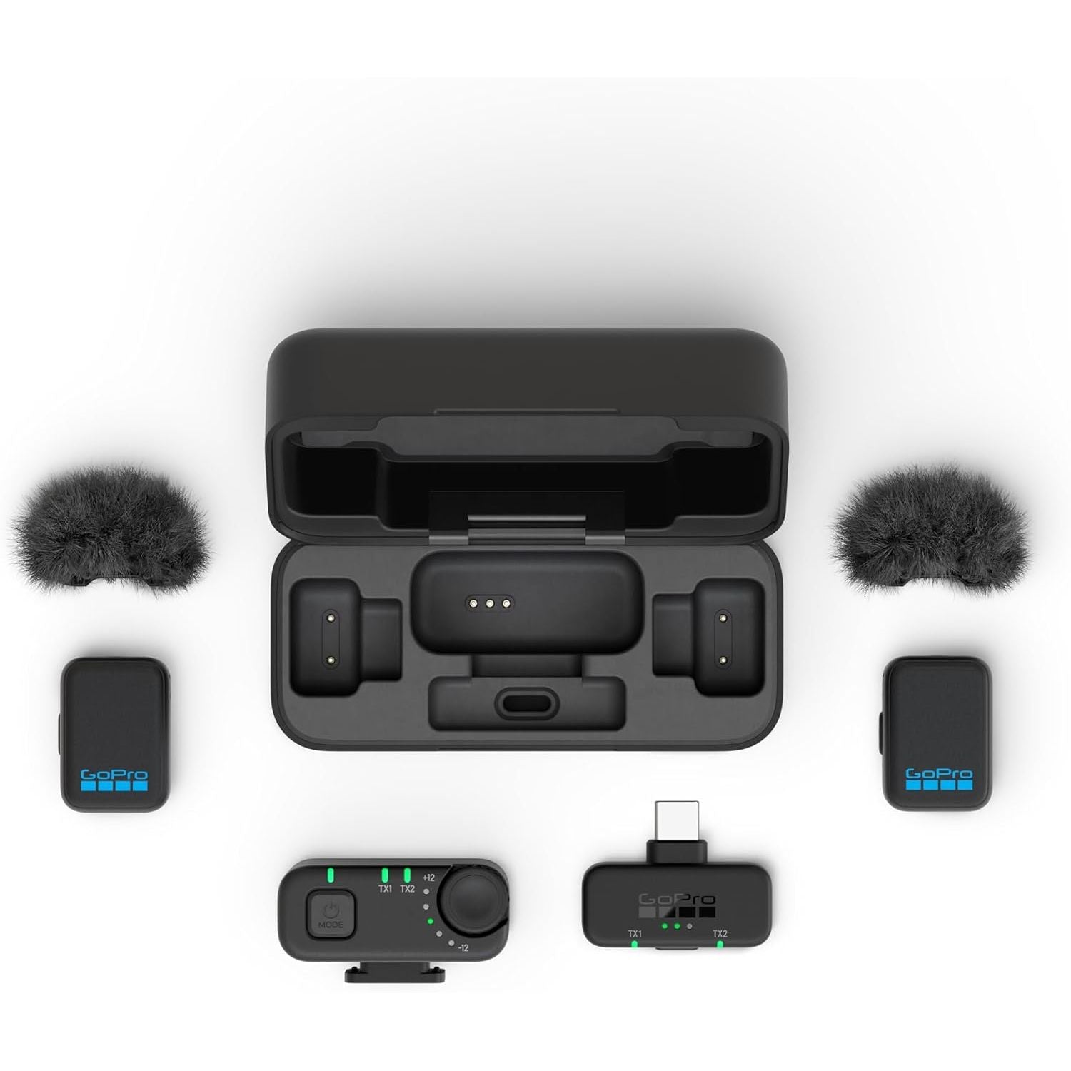 GoPro Kit Completo Microfono Wireless – 2 TX, Ricevitore USB-C + TRS, Custodia di Ricarica