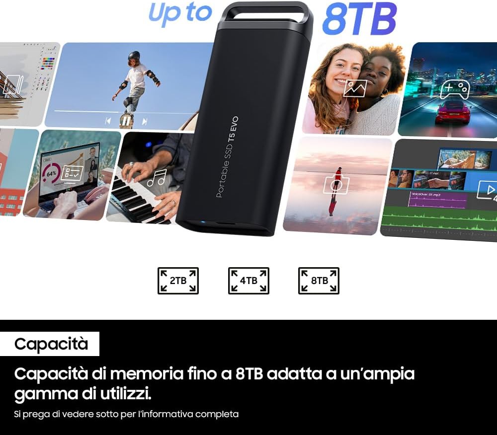 Samsung T5 EVO SSD Esterno Portatile 4TB USB 3.2 Gen 1 Nero – MU-PH4T0S