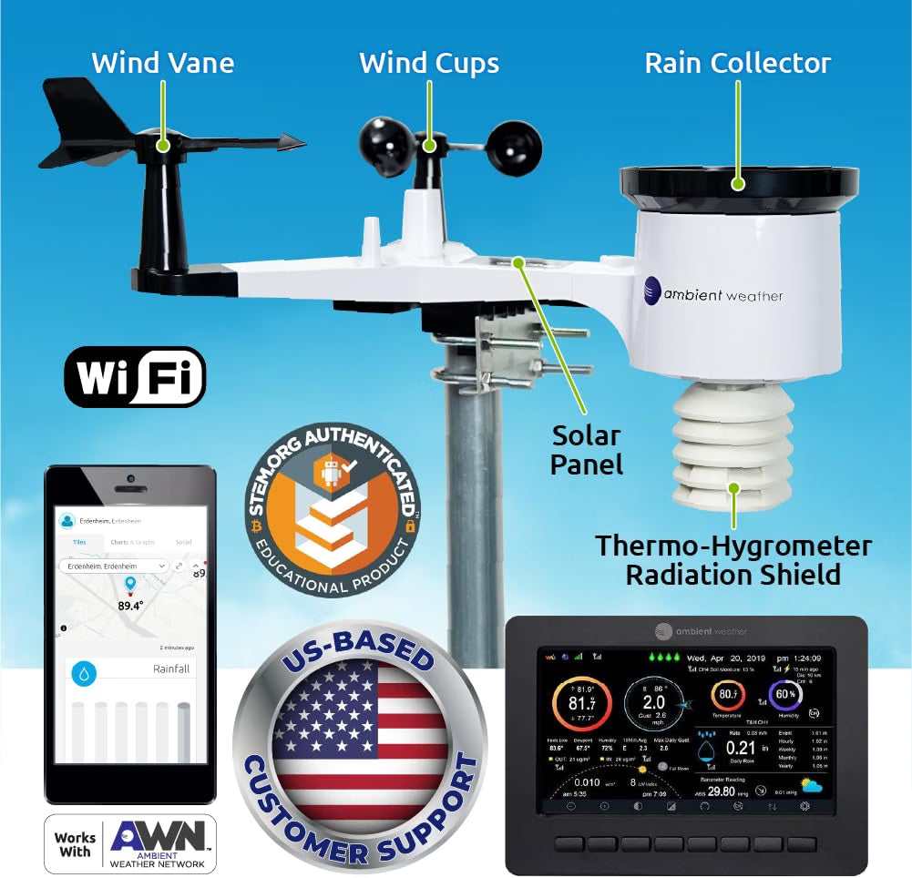 Ambient Weather WS-2000 Stazione Meteo WiFi Intelligente con Monitoraggio Remoto e Avvisi