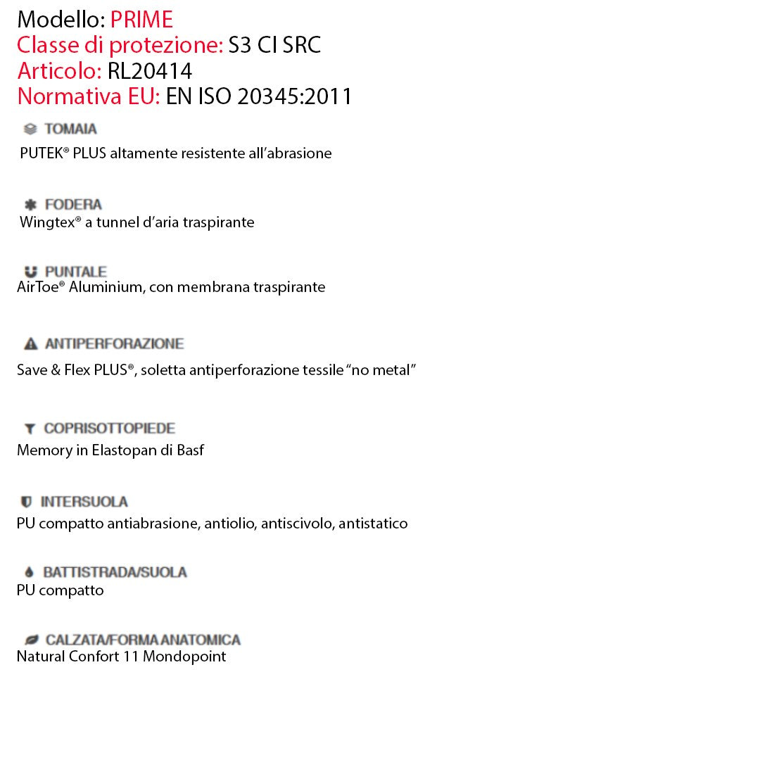 U-Power Scarpa Modello PRIME S3 CI SRC ESD (Numero 40)