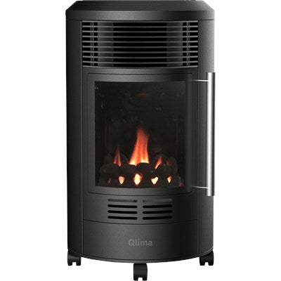 Qlima Stufa A Gas Da Interno 3,4 KW Effetto Camino GH8034 Black Regolatore Gas Qlima Incluso