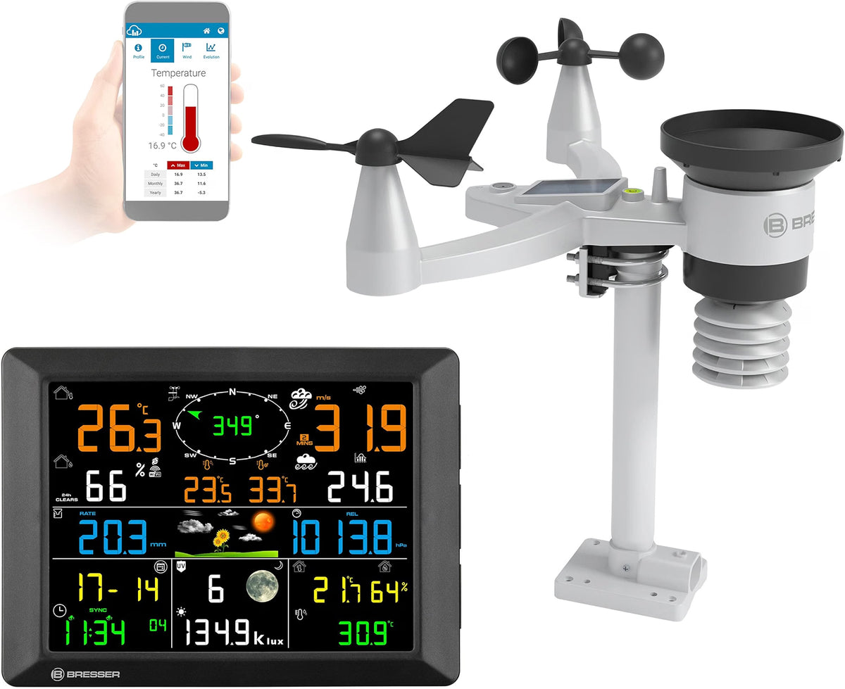BRESSER Stazione Meteo Professionale 7-in-1 LoRa Wi-Fi Portata 1,5 km con Sensore Solare