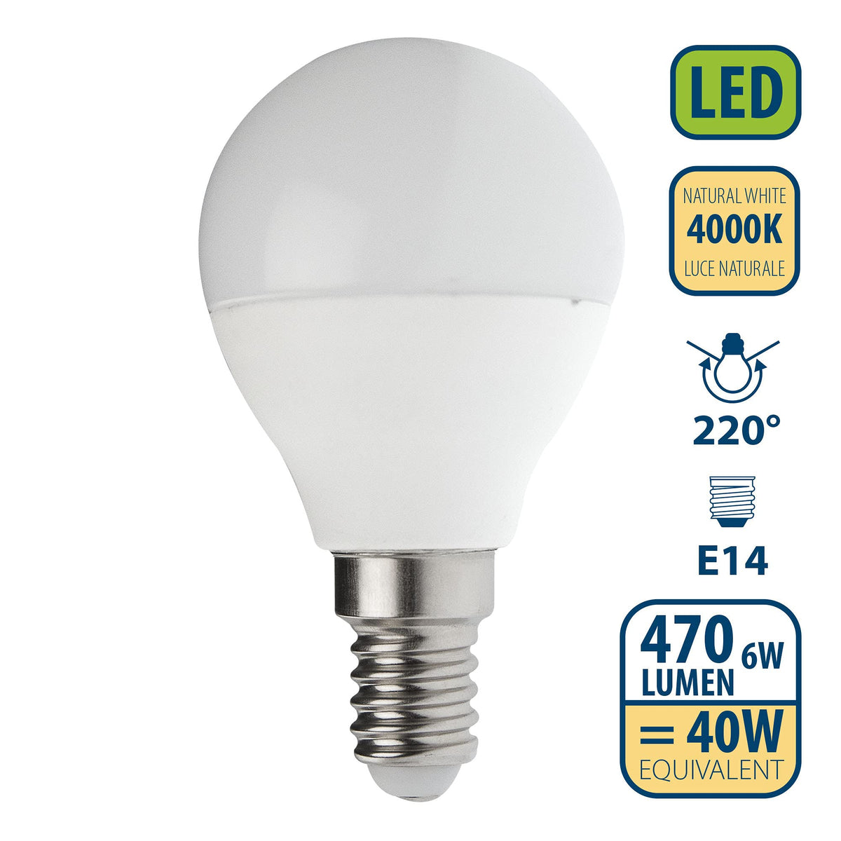 Velamp Lampadina LED P45 LB406S-40K 6W – Attacco E14, 4000K 2