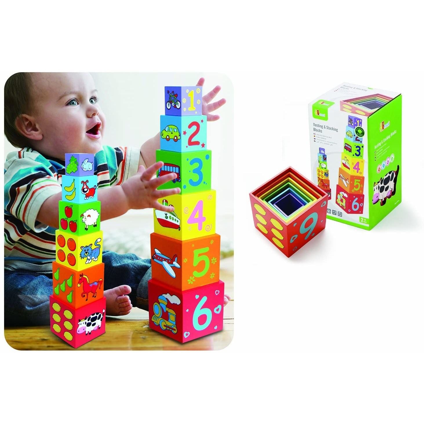 Viga Toys Piramide Blocchi Impilabili e Incastri in Legno