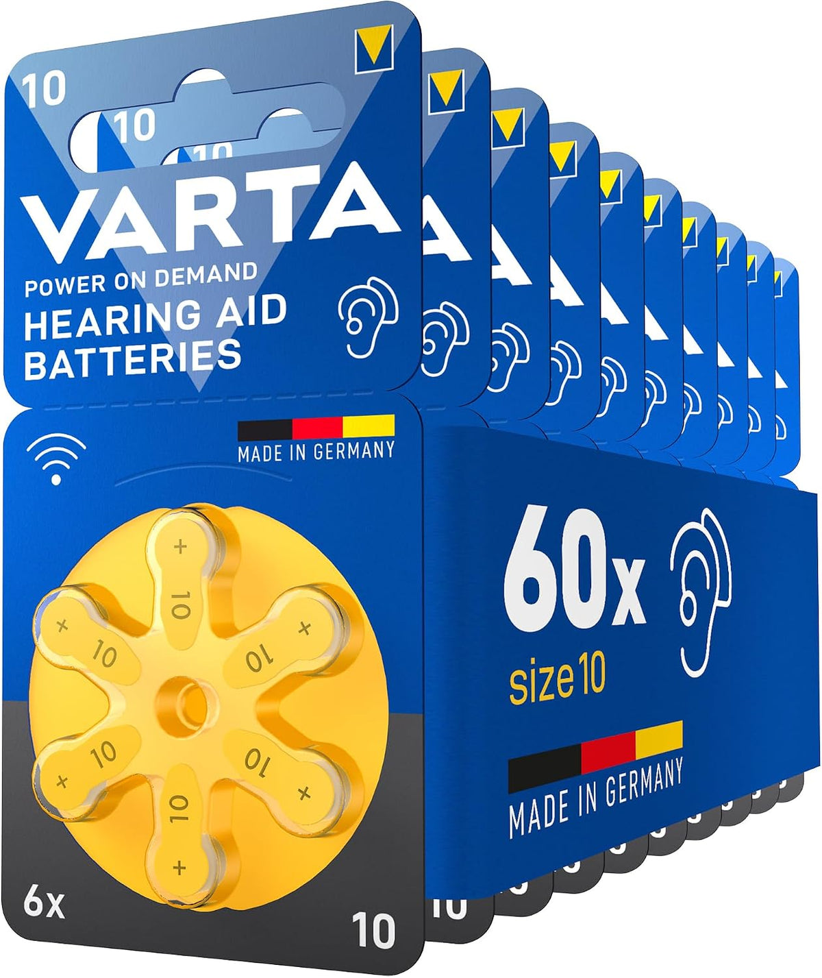 VARTA Hearing Aid Batteries – 60 Pile Zinc Air 1,45V per Apparecchi Acustici | 10, 312, 13, 675