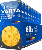 VARTA Hearing Aid Batteries – 60 Pile Zinc Air 1,45V per Apparecchi Acustici | 10, 312, 13, 675