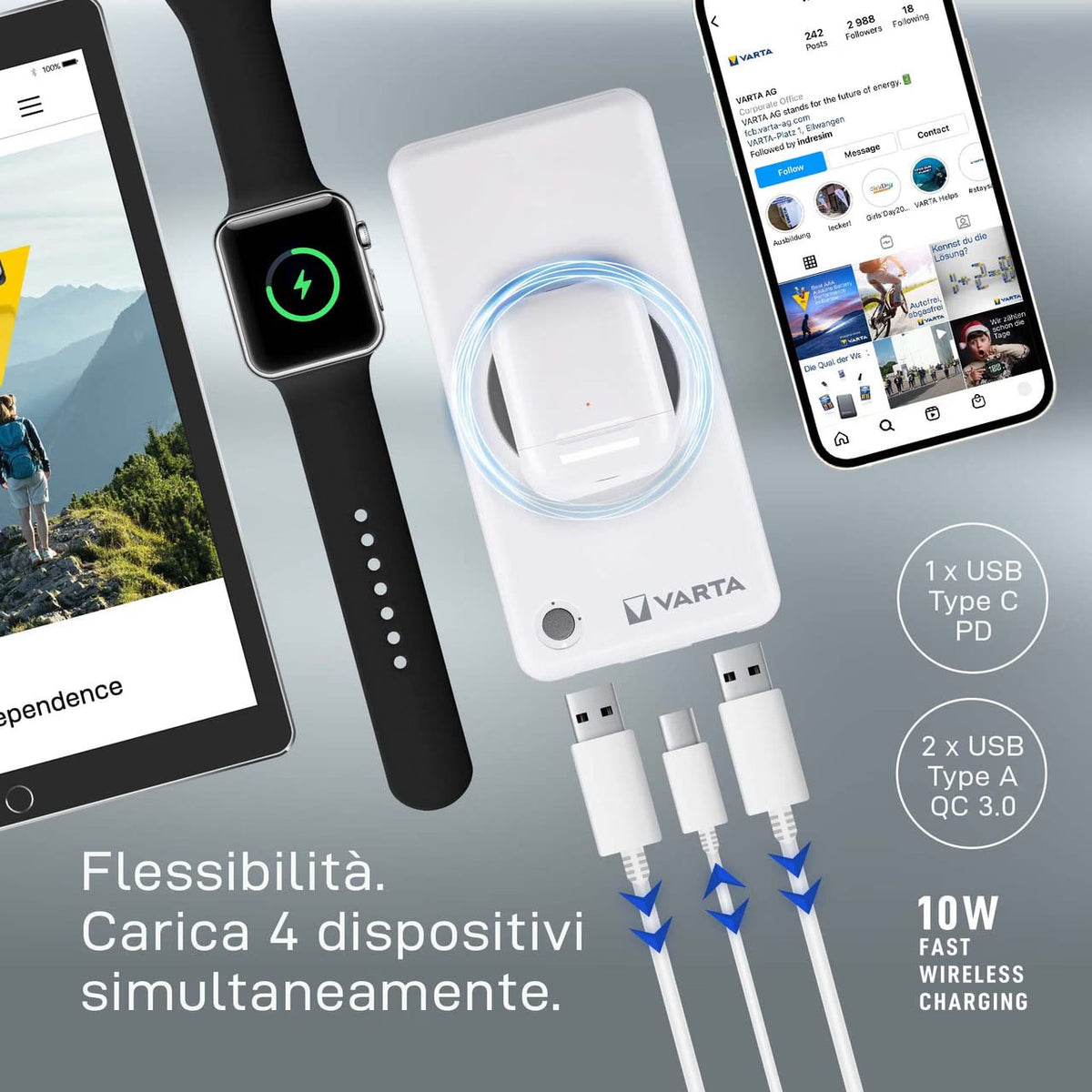 VARTA PowerBank Wireless Qi USB-C PD