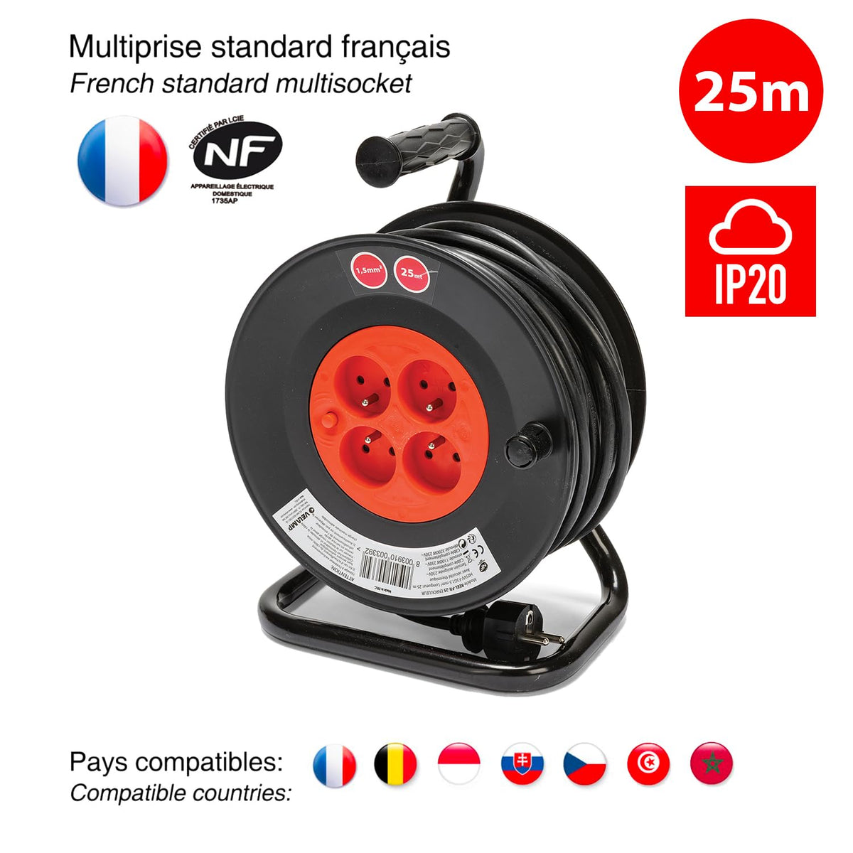 Velamp Prolunga con avvolgicavo REEL-FR-15 15 m – 4 prese 16 A 2