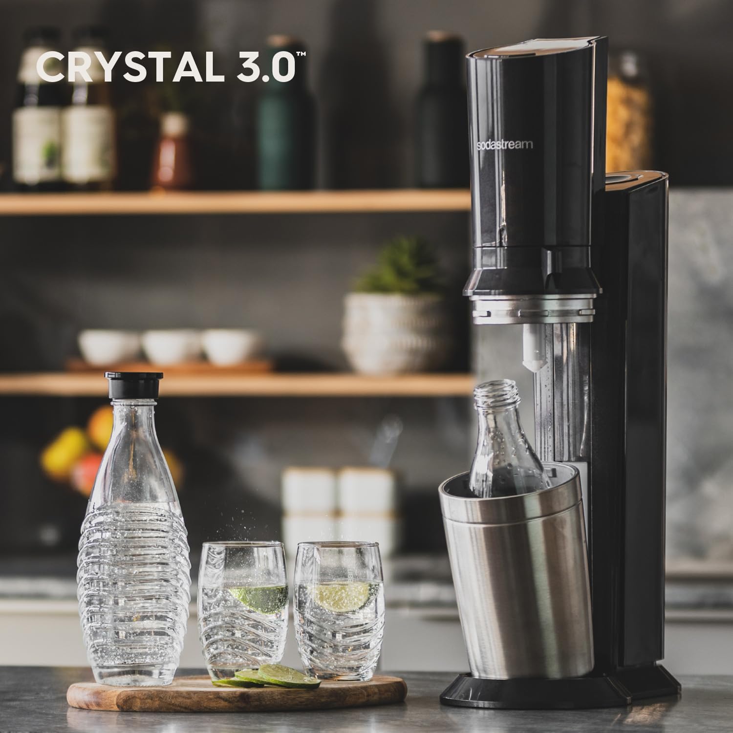 SodaStream Crystal CQC Nero – Gasatore acqua con bottiglia in vetro lavabile