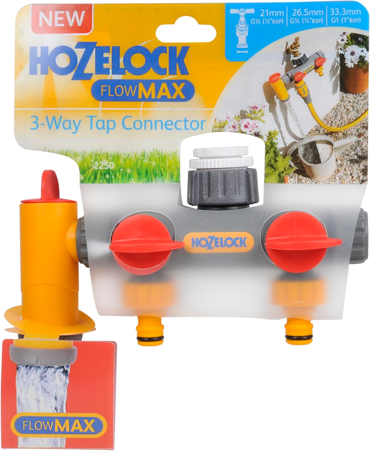 Hozelock Flowmax Adattatore Rubinetto 3 Vie – Tripla Uscita per Irrigazione