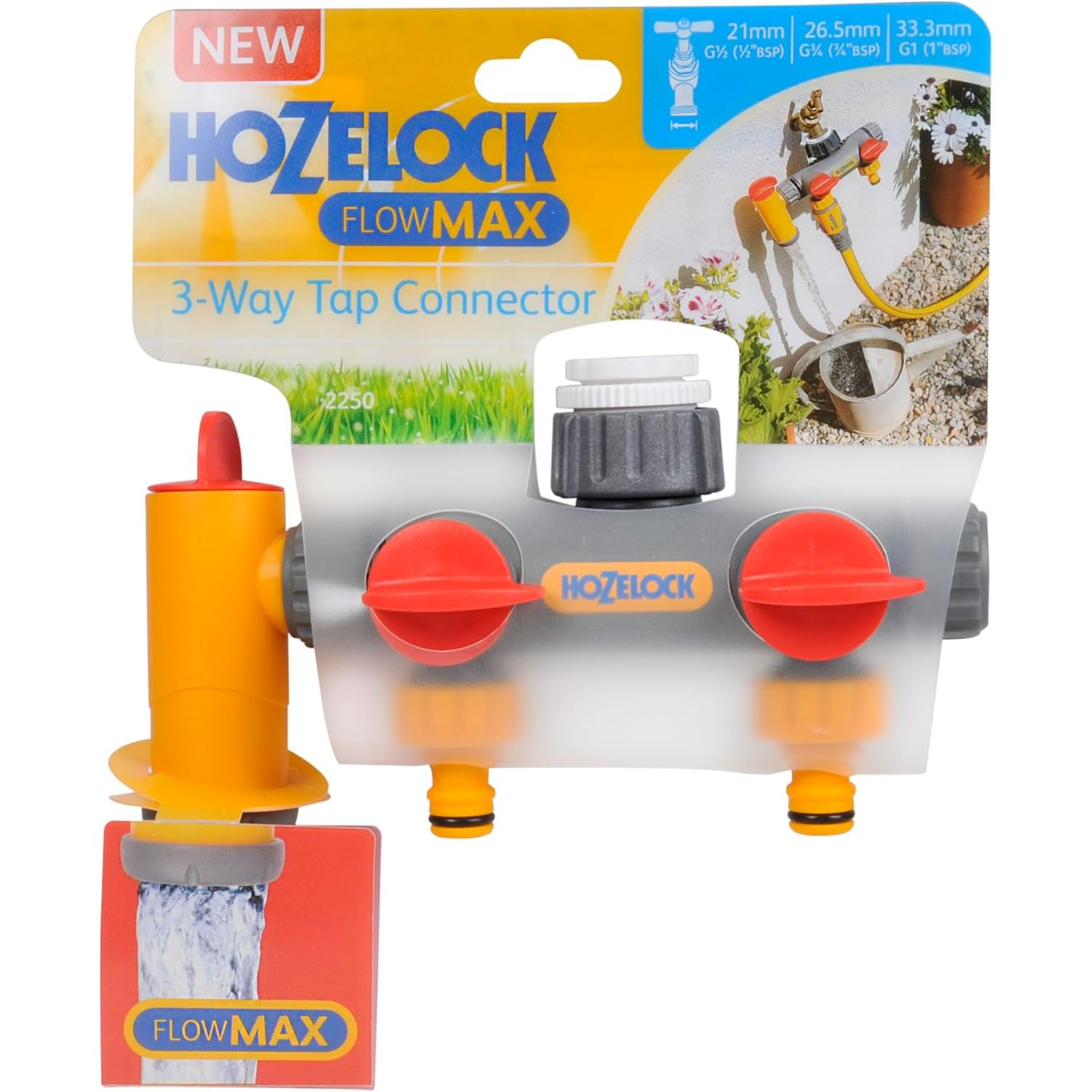 Hozelock Flowmax Adattatore Rubinetto 3 Vie – Tripla Uscita per Irrigazione