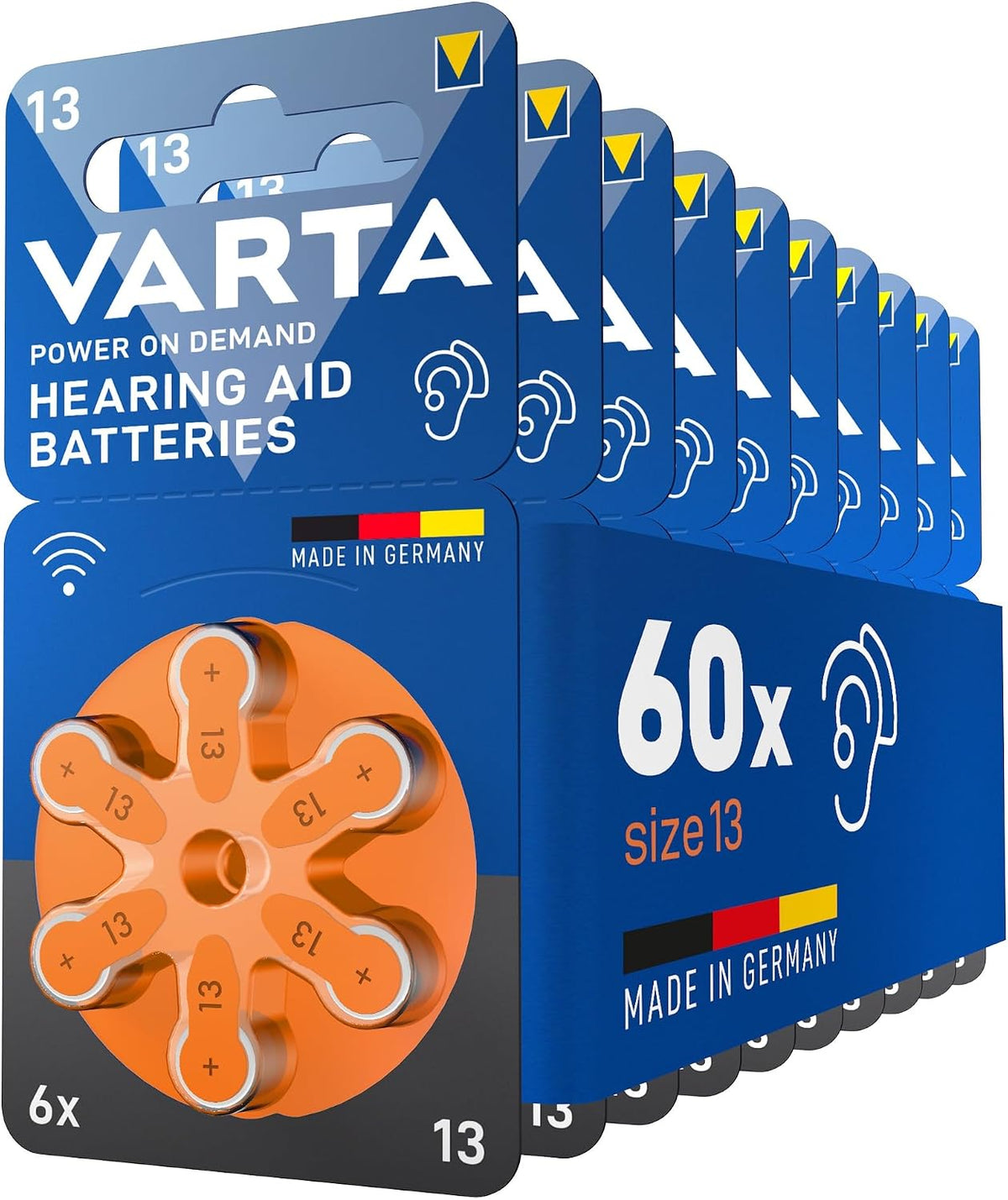 VARTA Hearing Aid Batteries – 60 Pile Zinc Air 1,45V per Apparecchi Acustici | 10, 312, 13, 675