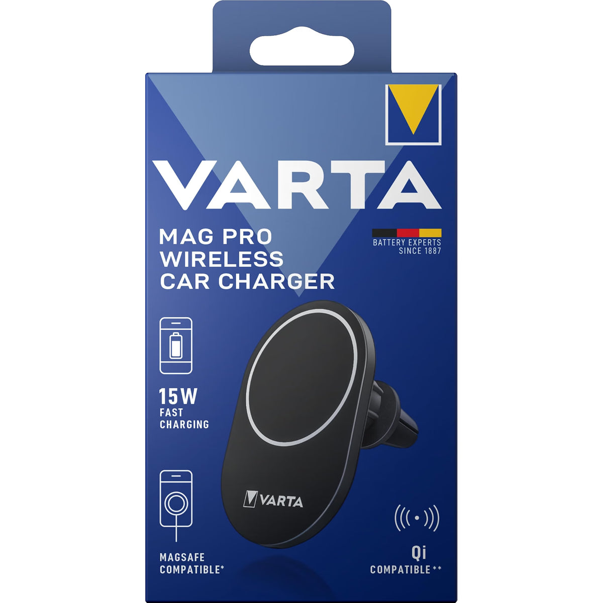 VARTA Mag Pro Caricabatterie Auto Magnetico Wireless 15W con Supporto Smartphone MagSafe