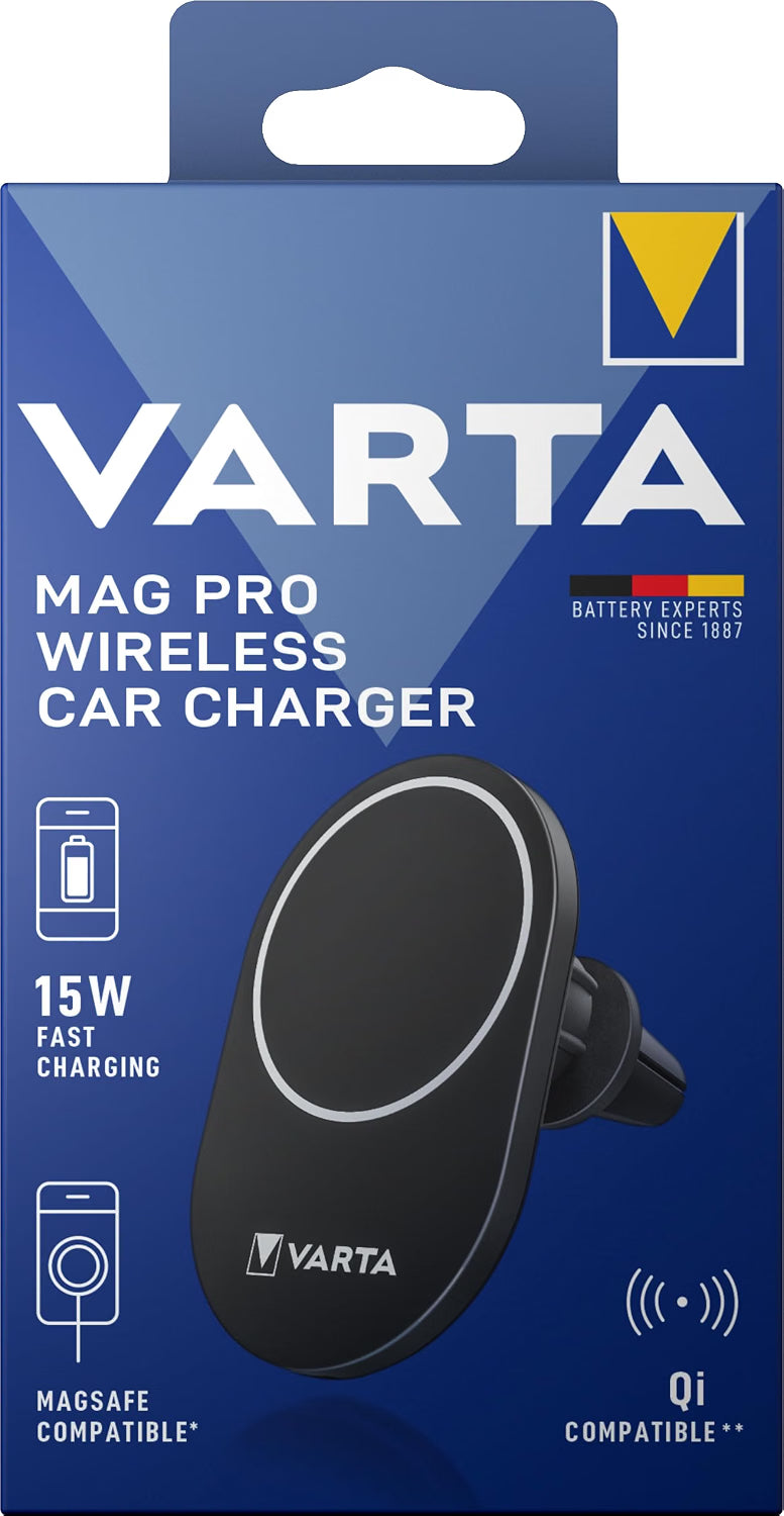 VARTA Mag Pro Caricabatterie Auto Magnetico Wireless 15W con Supporto Smartphone MagSafe