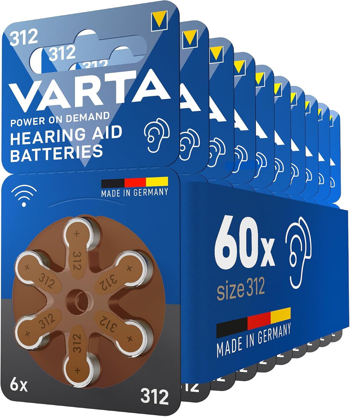 VARTA Hearing Aid Batteries – 60 Pile Zinc Air 1,45V per Apparecchi Acustici | 10, 312, 13, 675